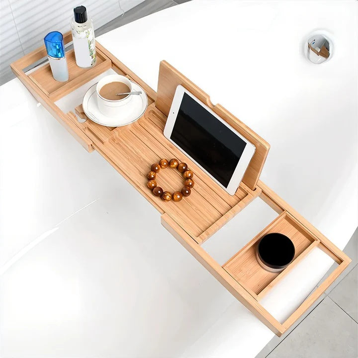 Expandable Bamboo Bath Caddy with Book Rest