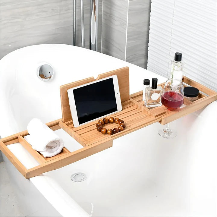 Expandable Bamboo Bath Caddy with Book Rest