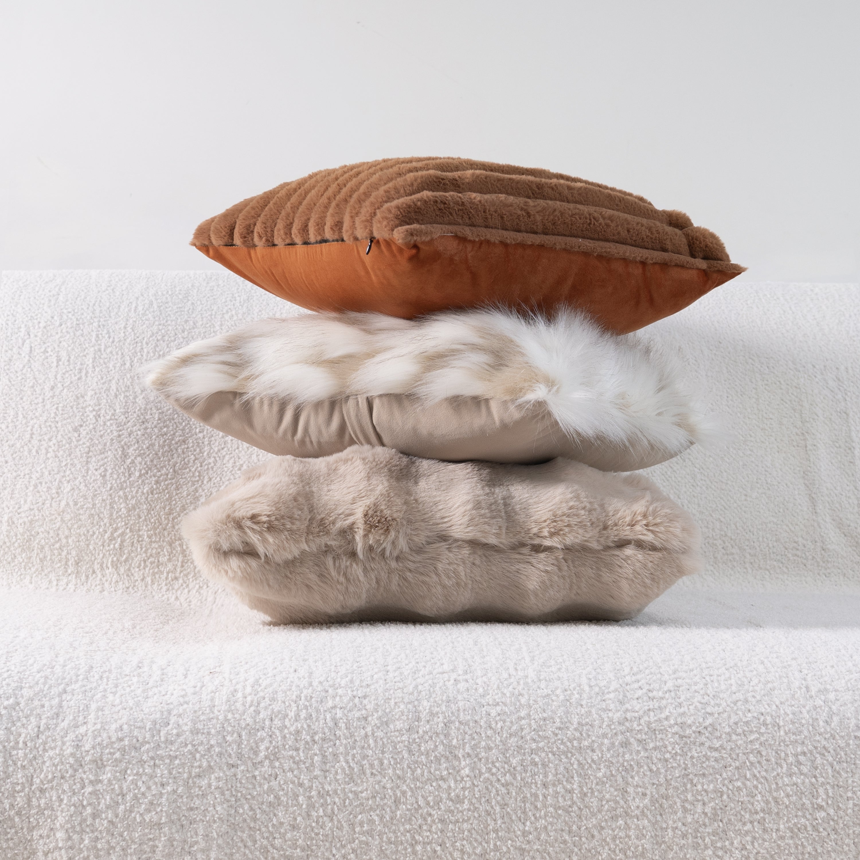 Faux Fur Pillow Cover Set with Cozy Textures