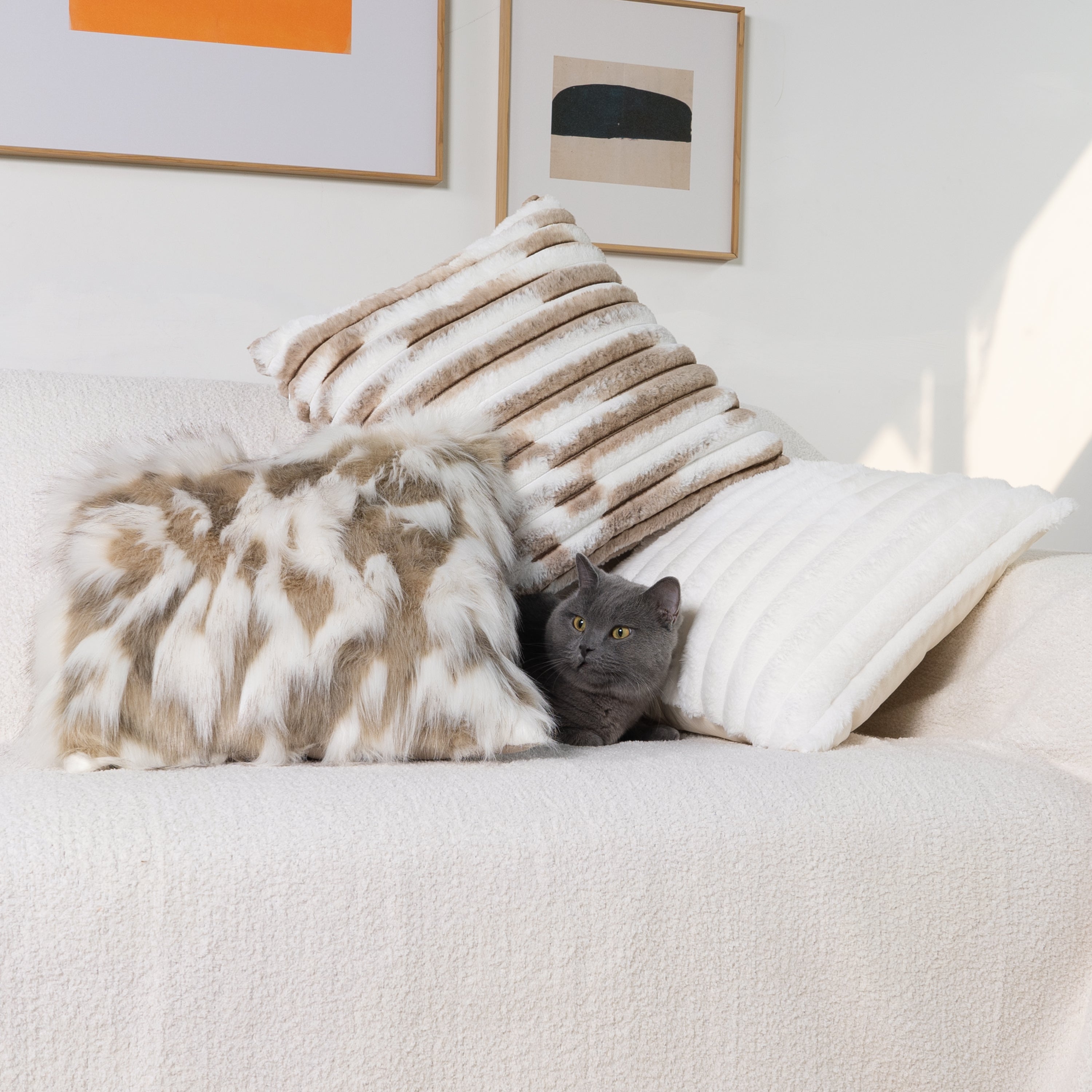 Faux Fur Pillow Cover Set with Cozy Textures