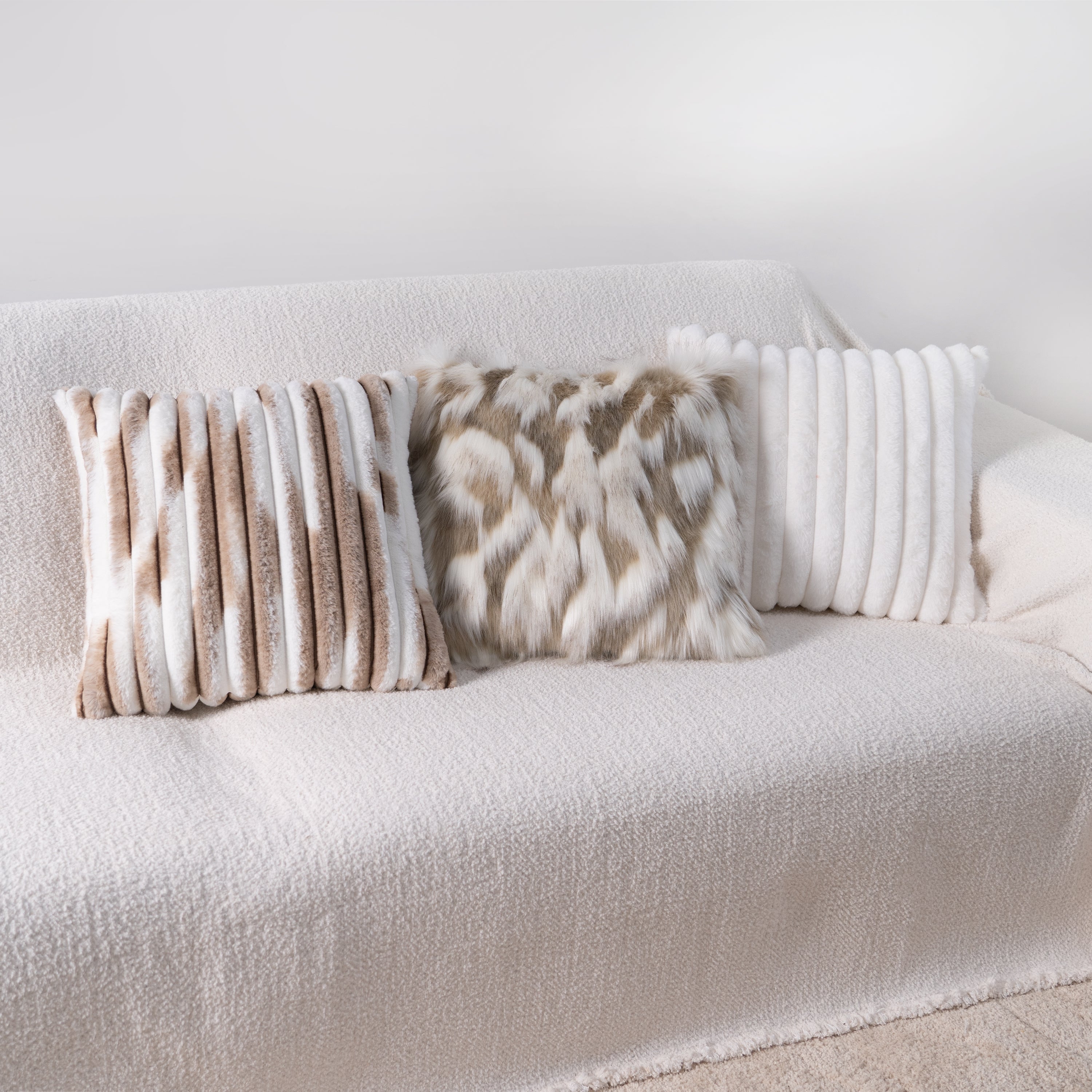 Faux Fur Pillow Cover Set with Cozy Textures