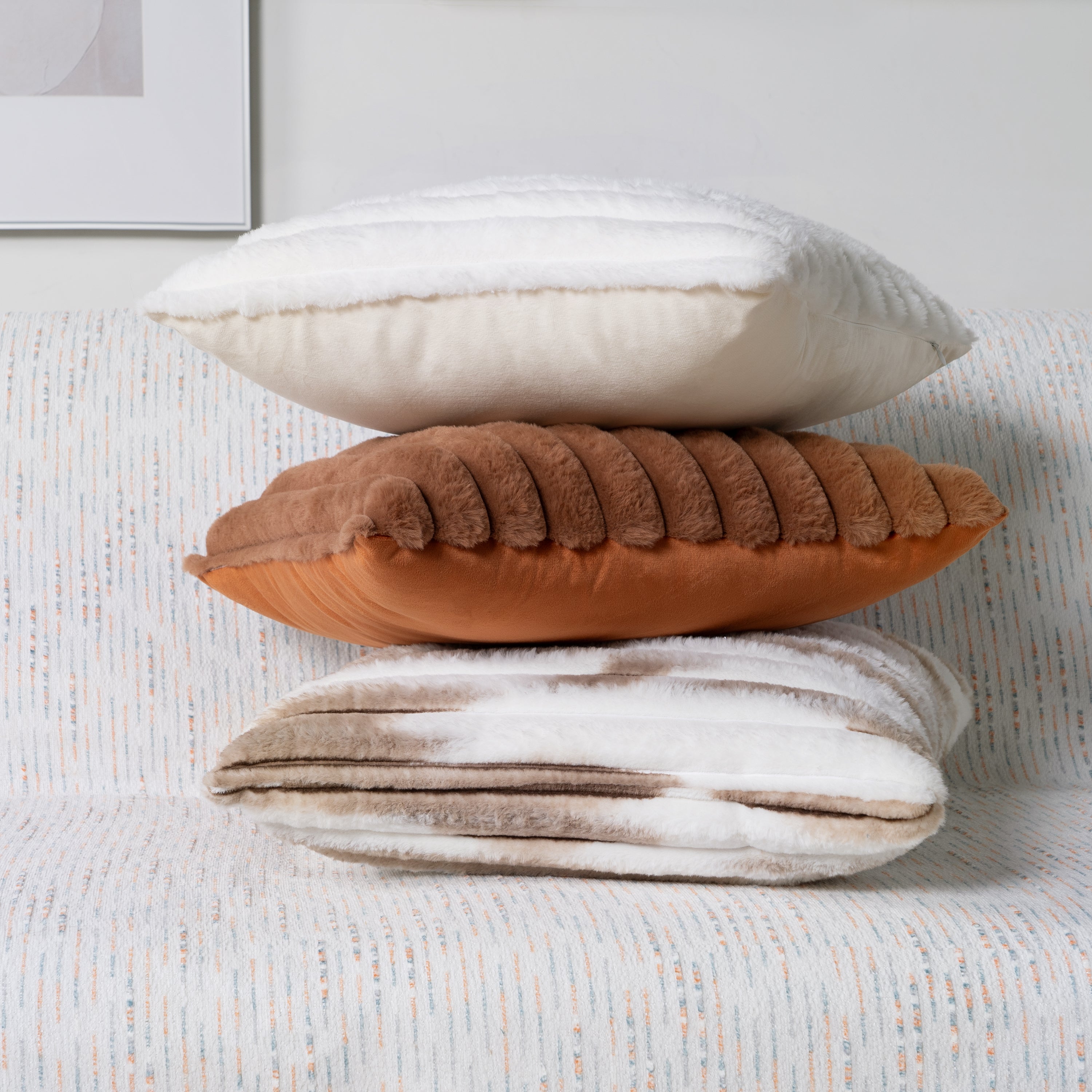 Faux Fur Pillow Cover Set with Cozy Textures