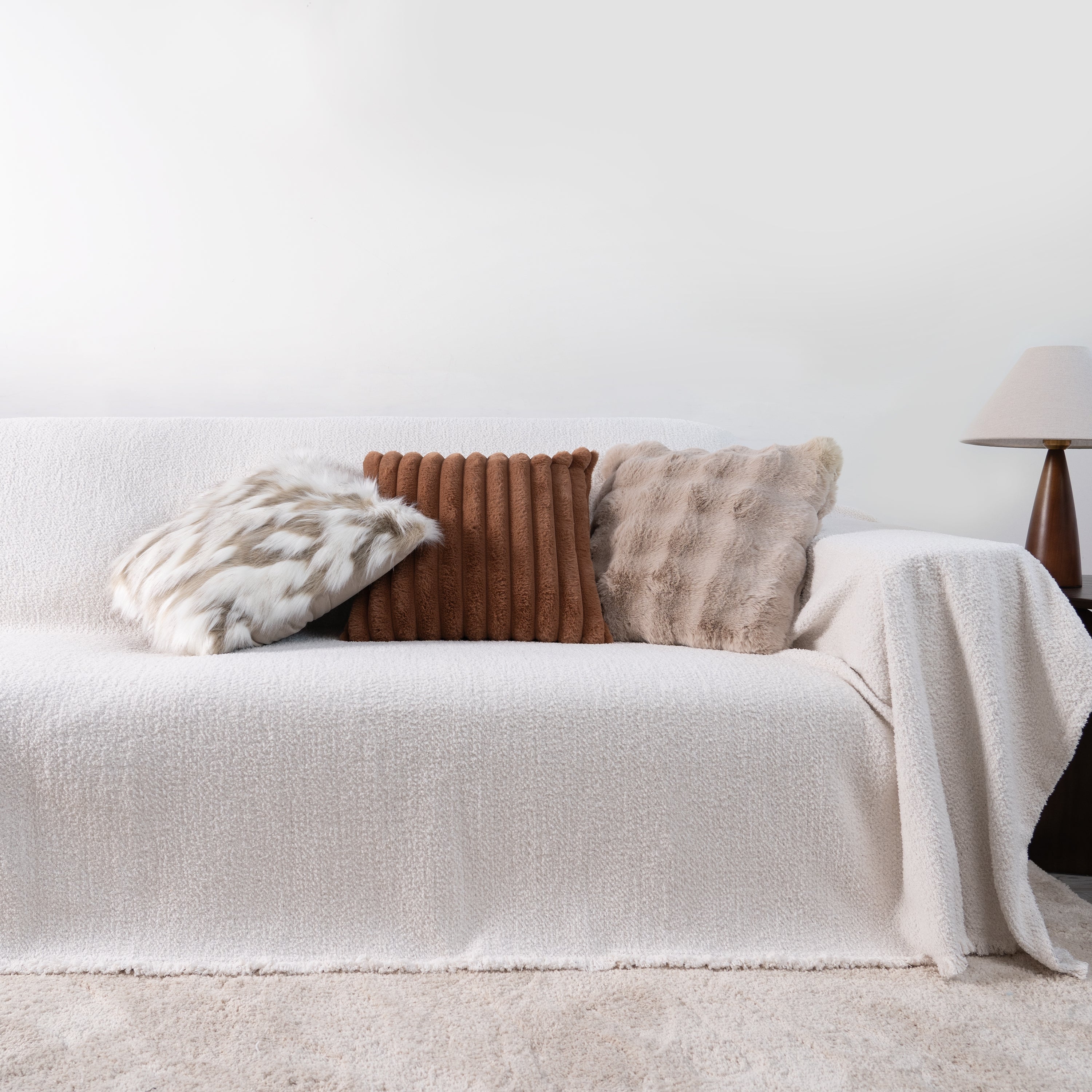 Faux Fur Pillow Cover Set with Cozy Textures