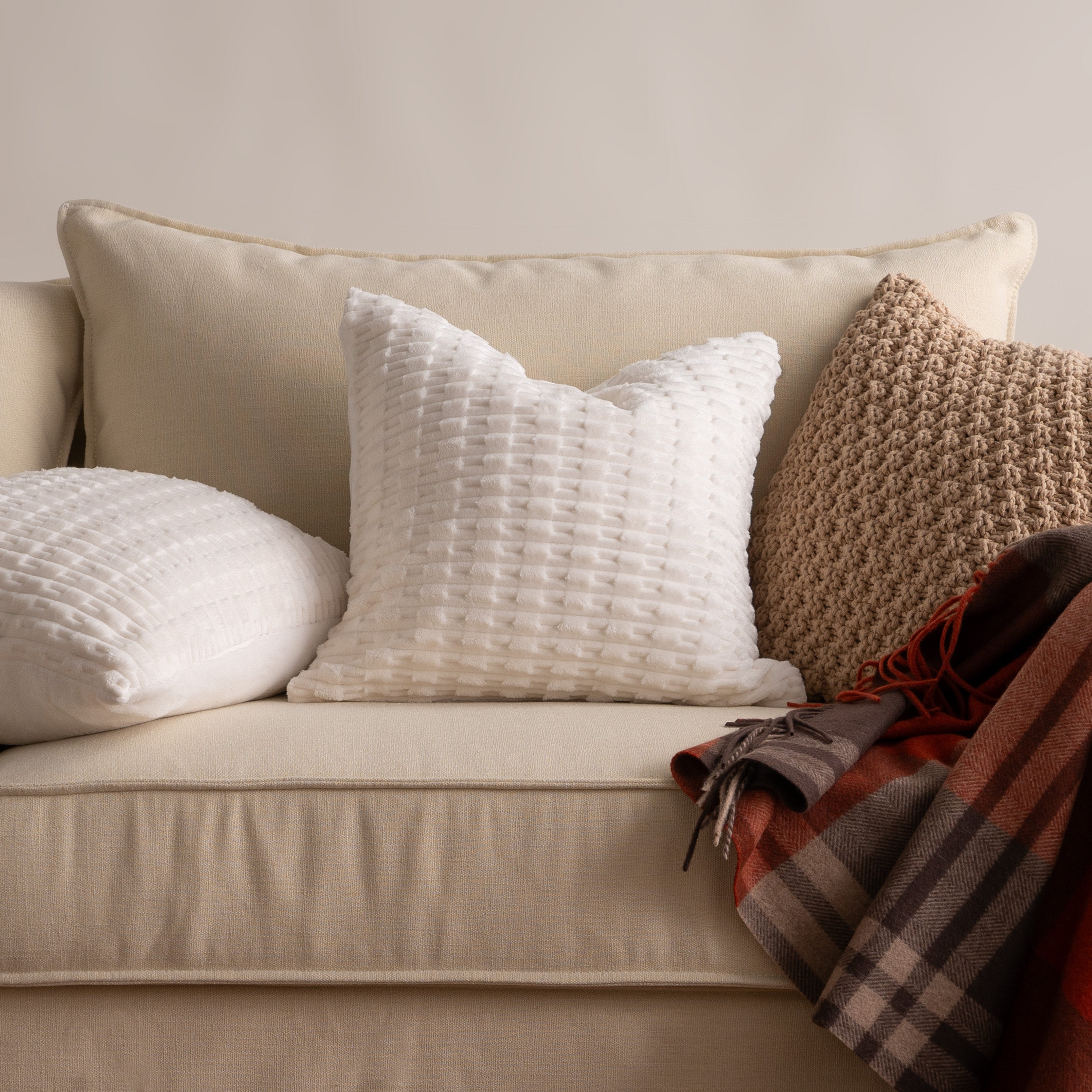 Faux Fur Pillow Cover Set with Ribbed Stripes