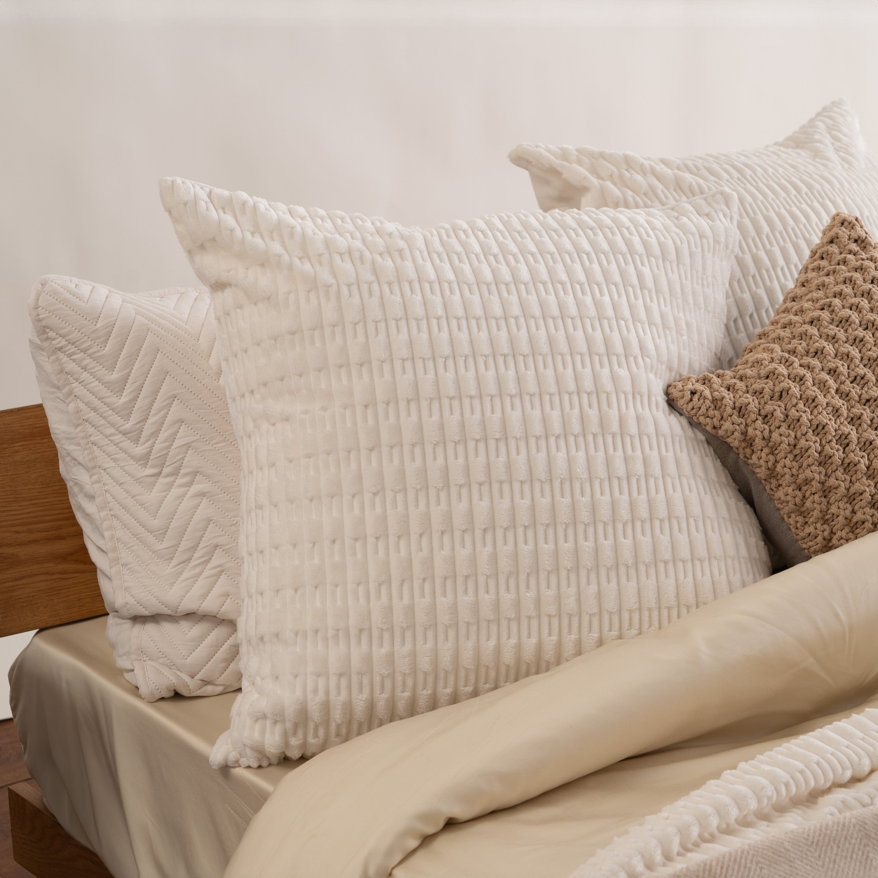 Faux Fur Pillow Cover Set with Ribbed Stripes