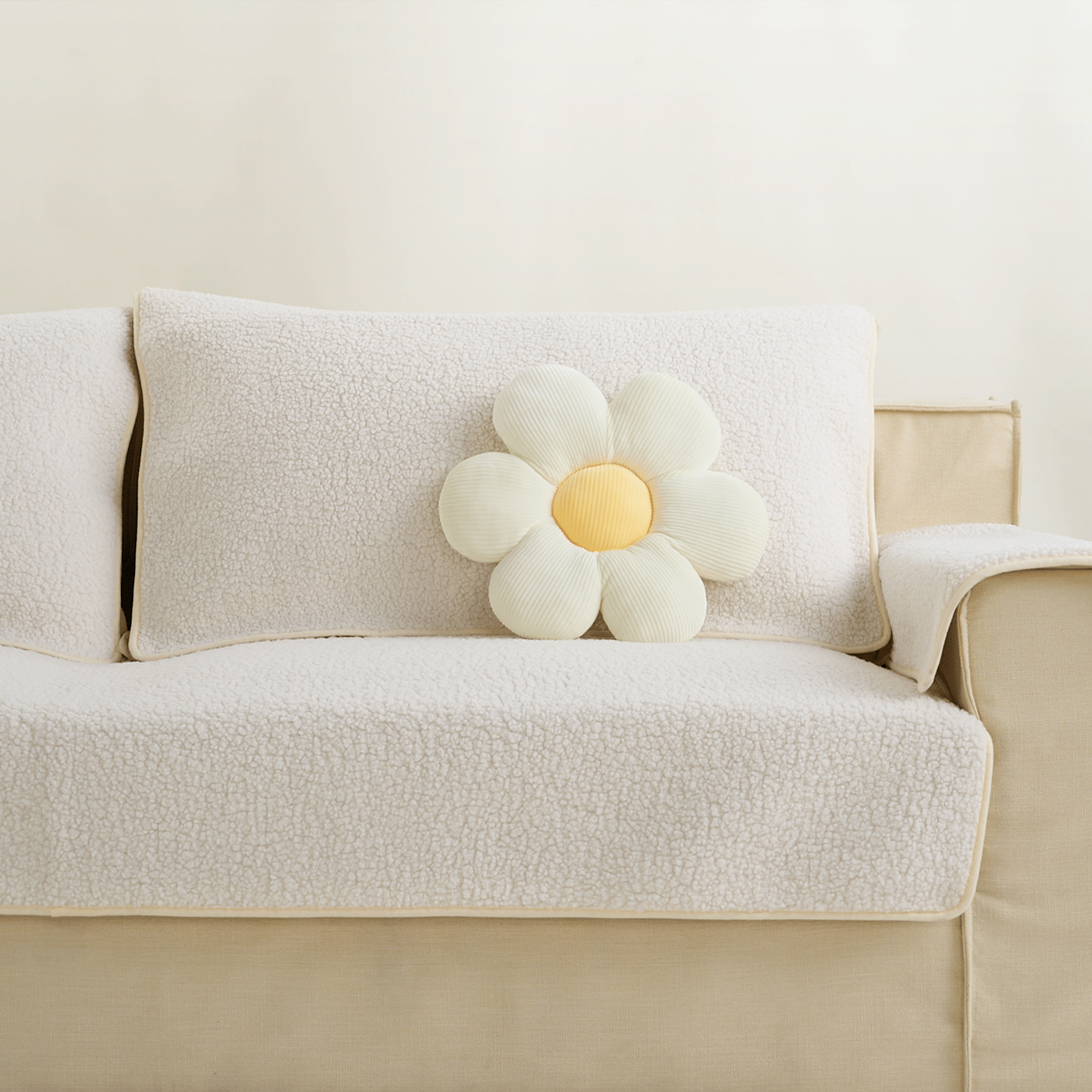 Flower-Shaped Plush Pillow with Ribbed Petals