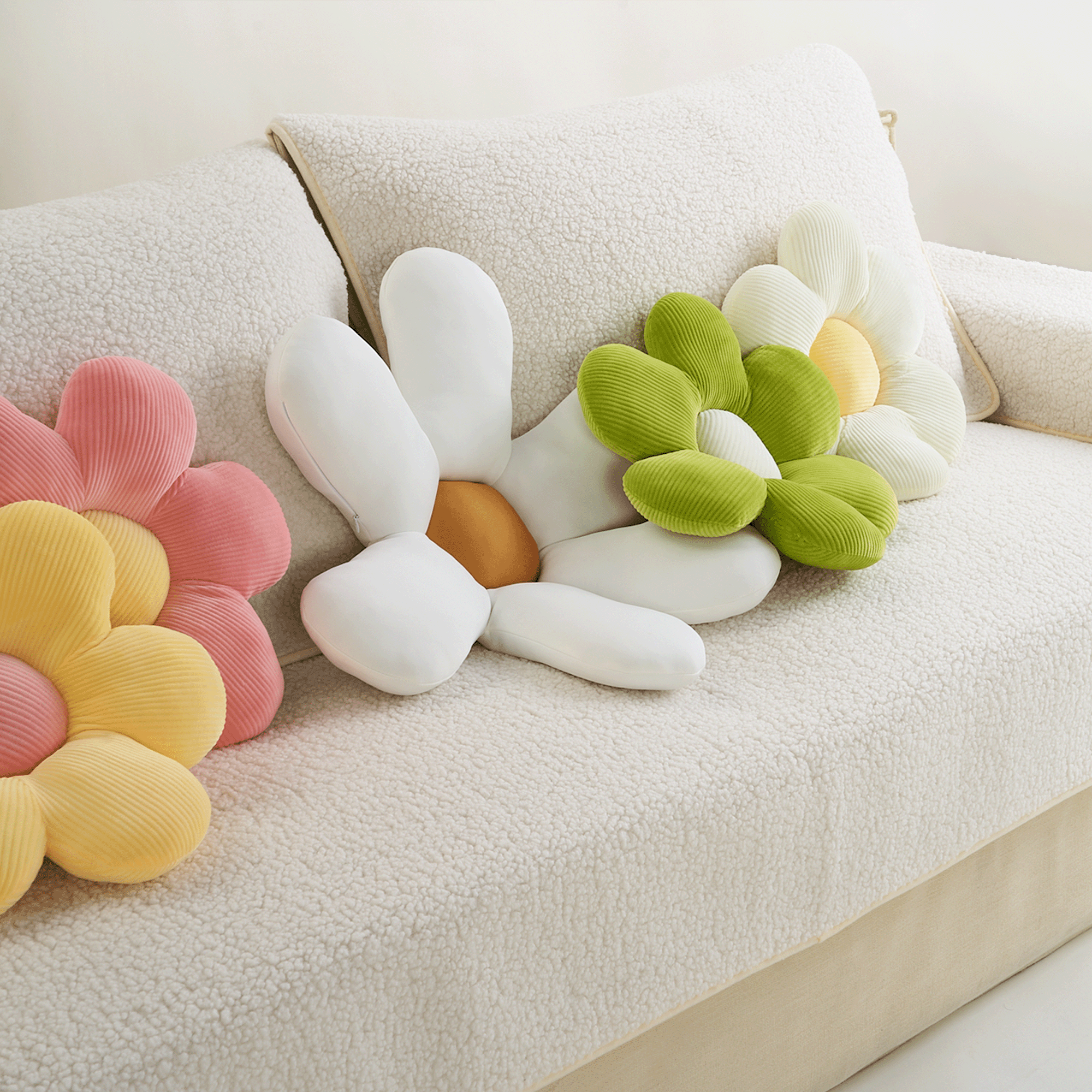 Flower-Shaped Plush Pillow with Ribbed Petals