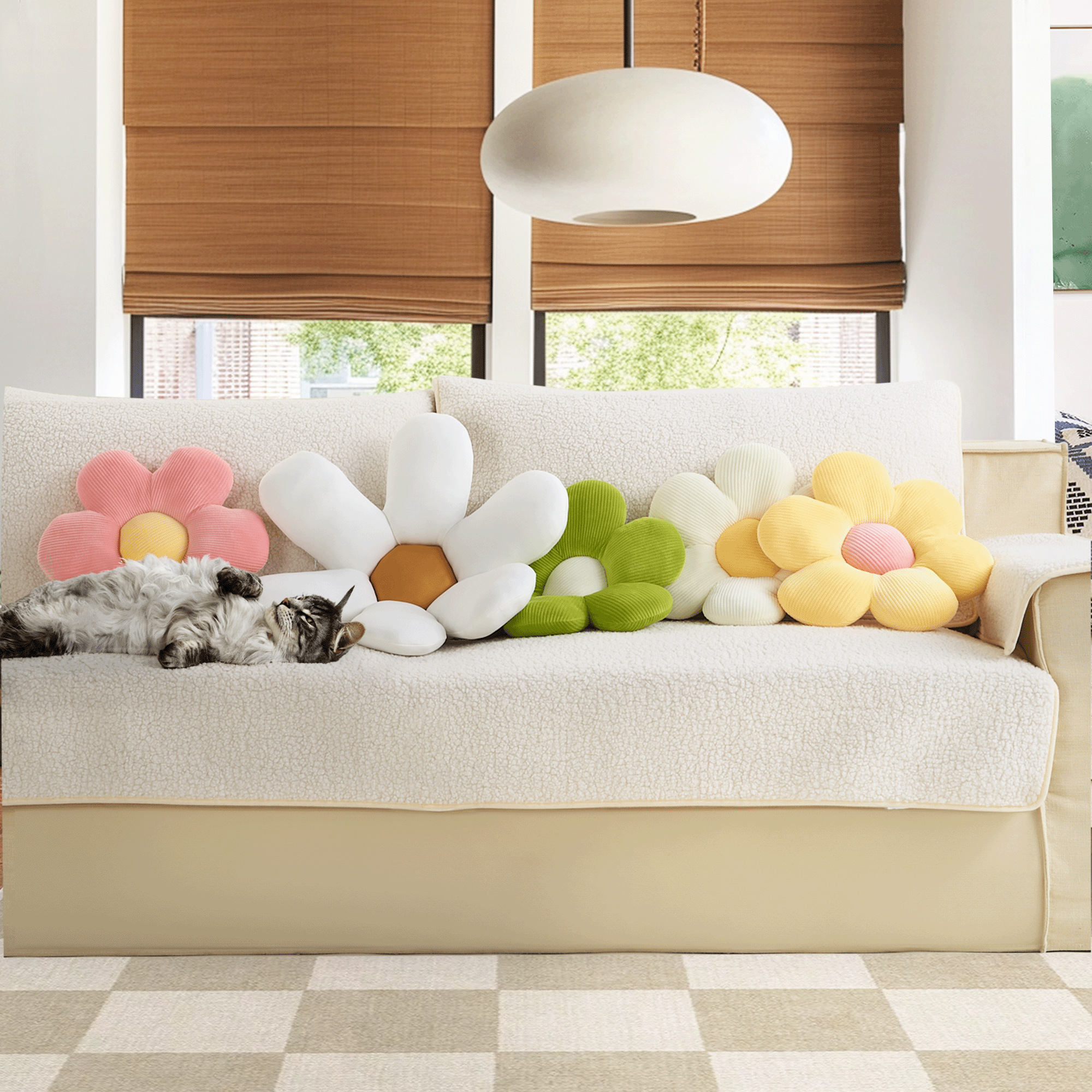Flower-Shaped Plush Pillow with Ribbed Petals