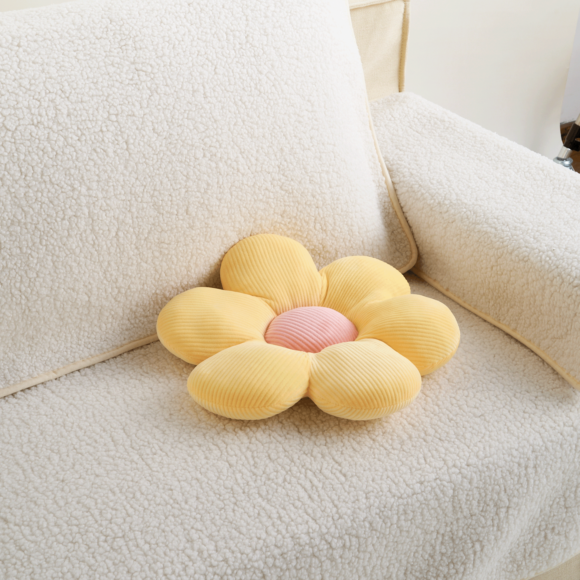 Flower-Shaped Plush Pillow with Ribbed Petals