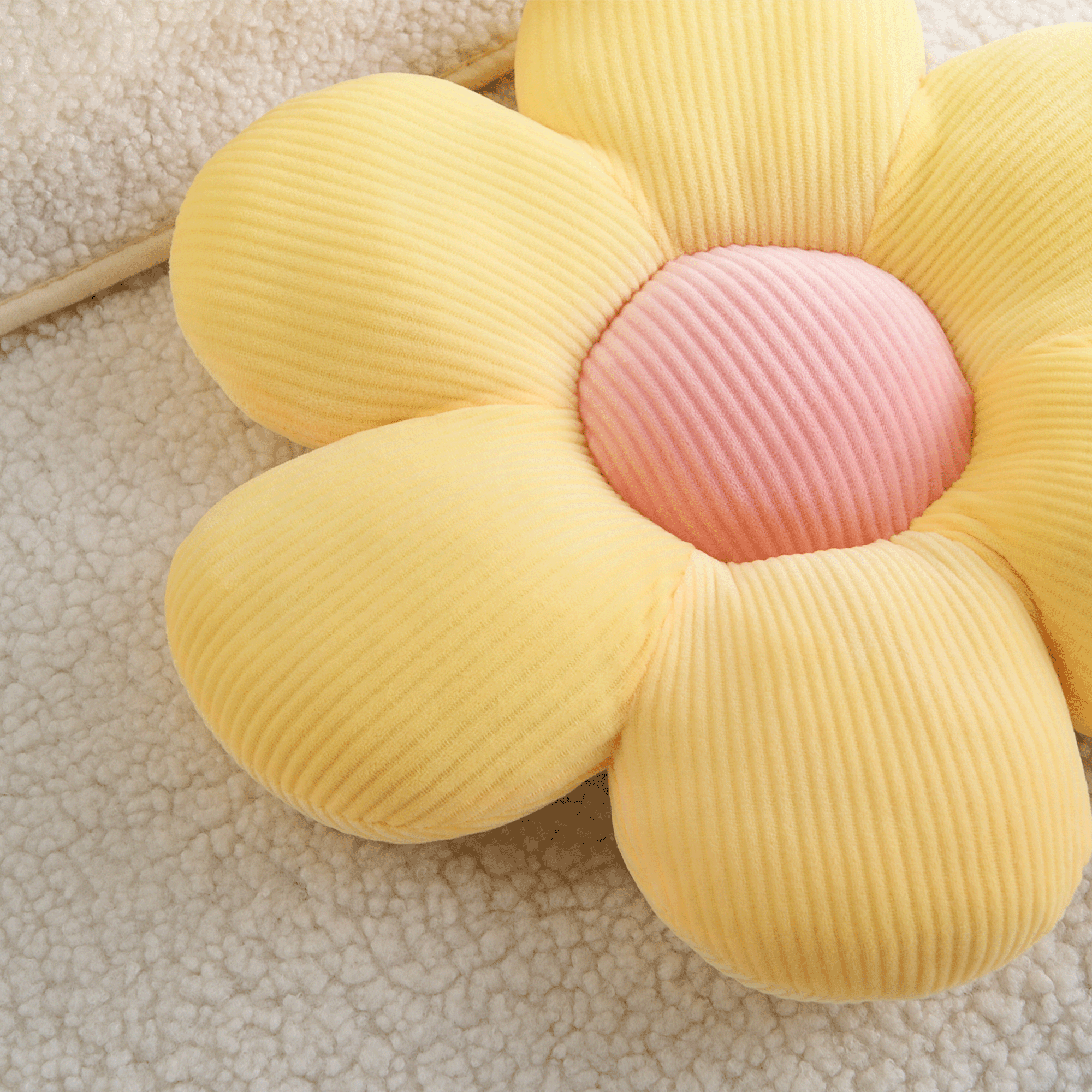 Flower-Shaped Plush Pillow with Ribbed Petals