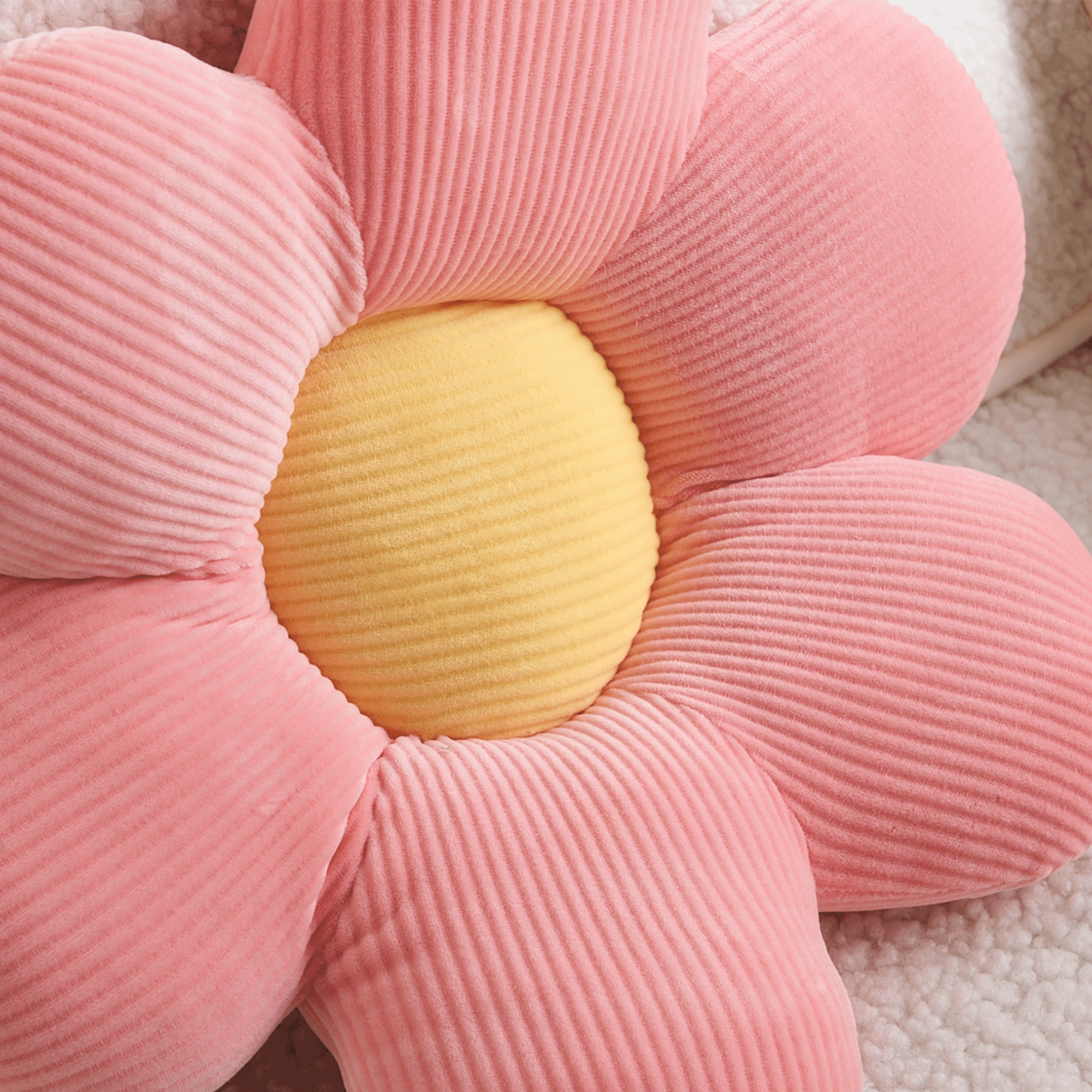 Flower-Shaped Plush Pillow with Ribbed Petals
