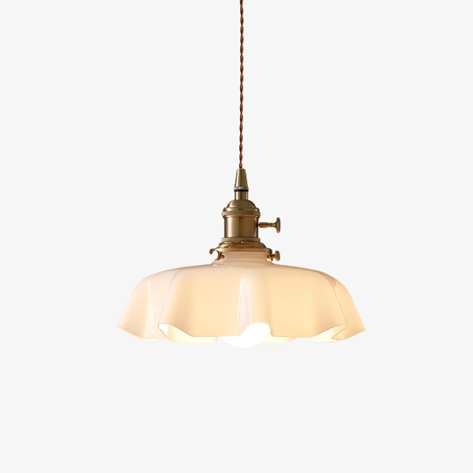 French Ruffled Glass Pendant with Brass Fitter