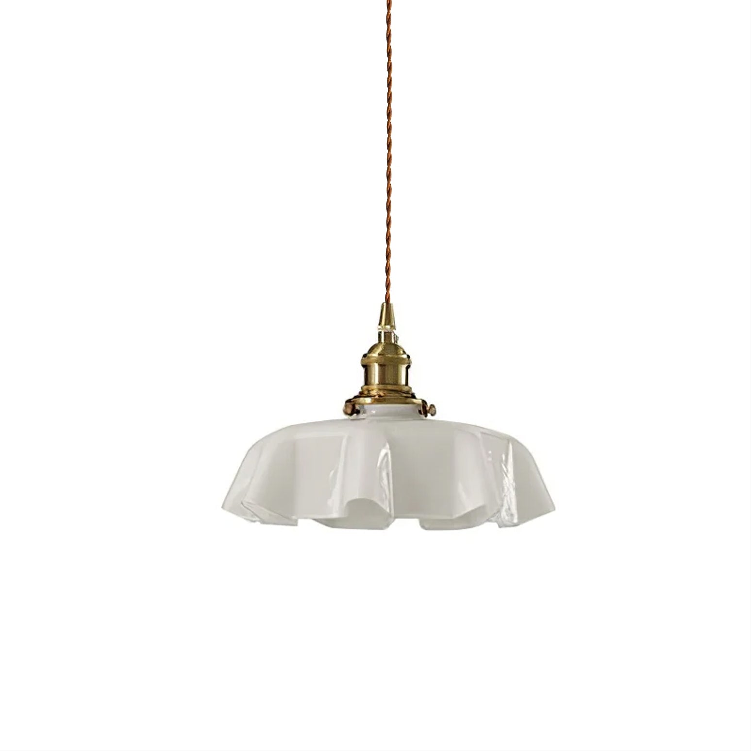 French Ruffled Glass Pendant with Brass Fitter