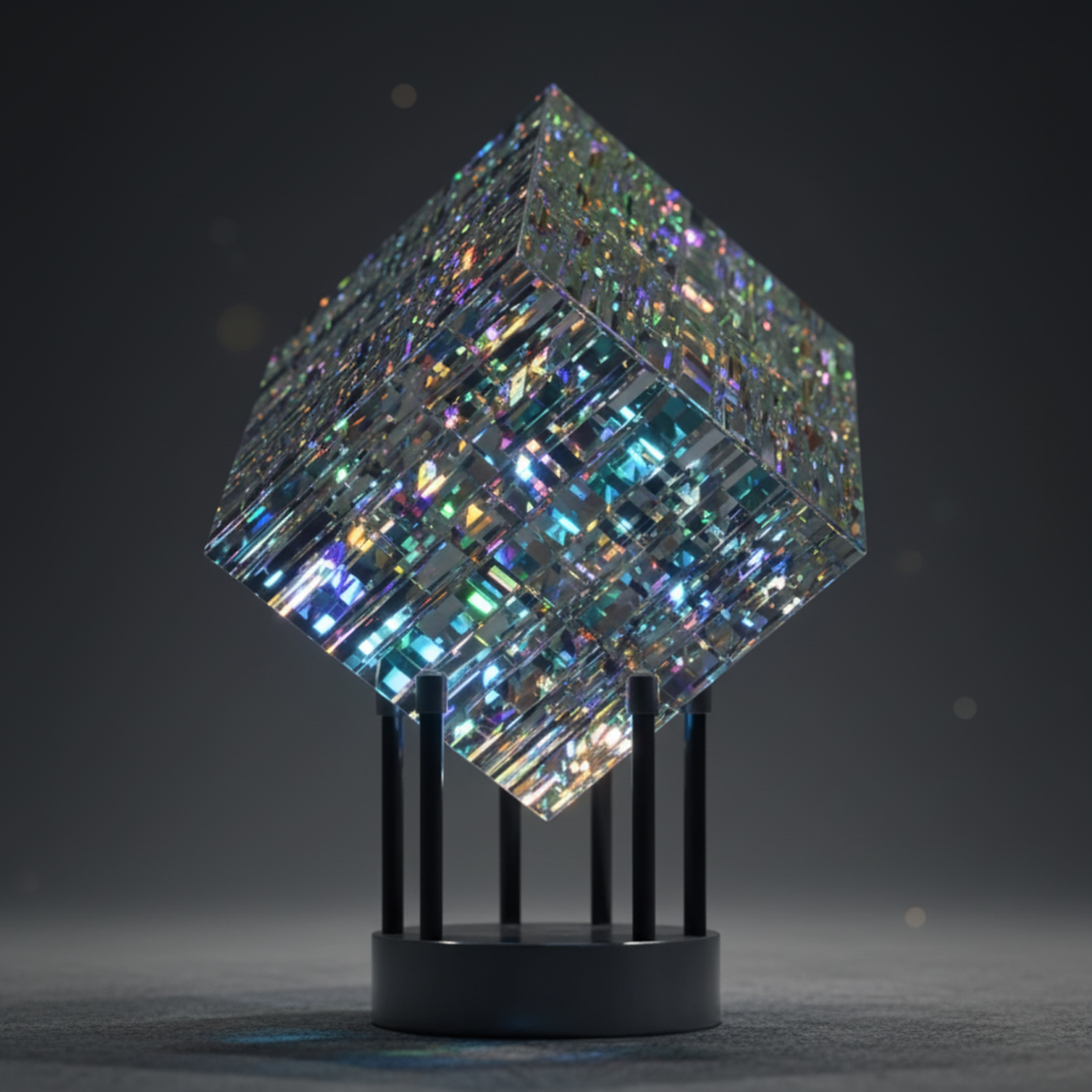 Rainbow Crystal Cube with Rotating Light Base