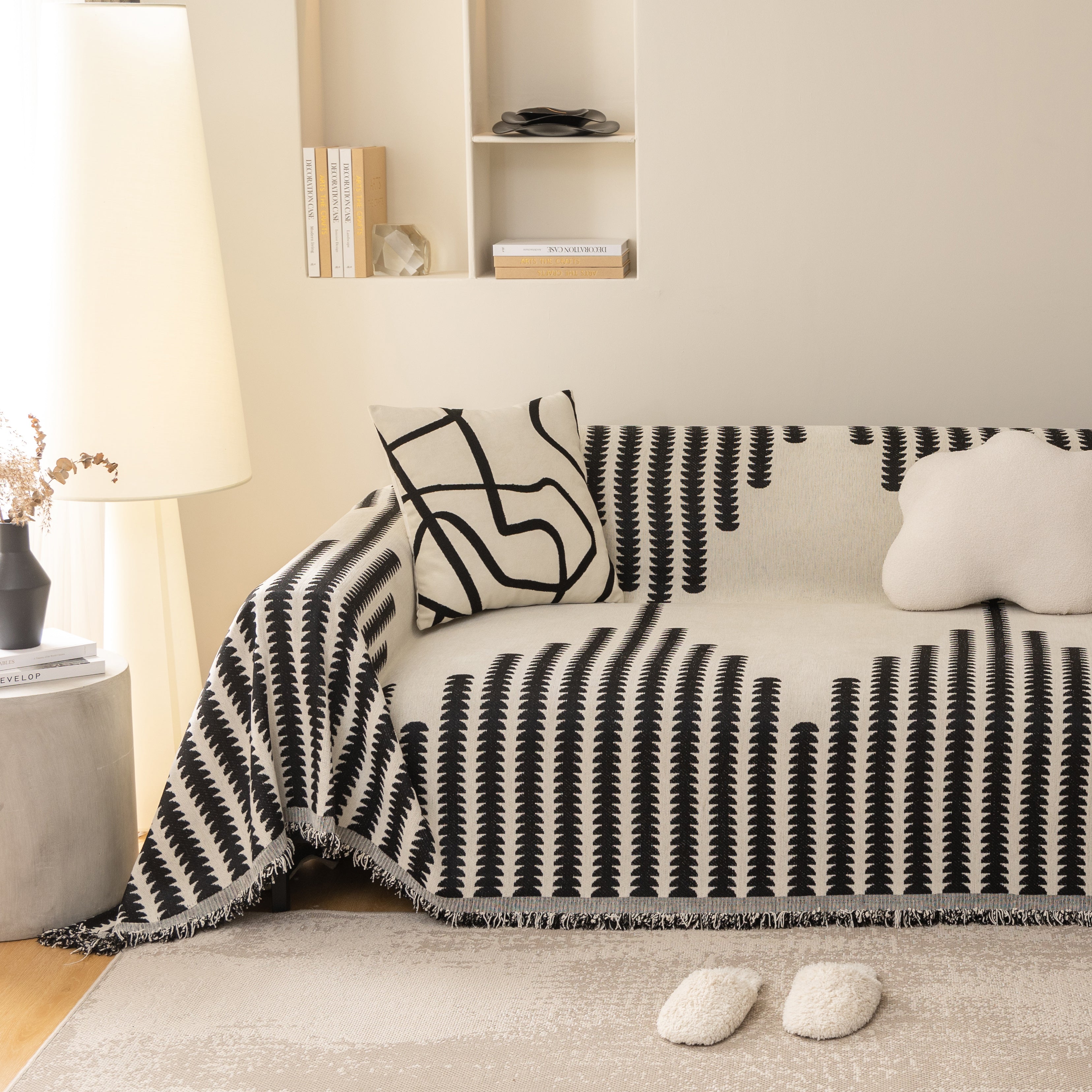 Geometric Chenille Fringed Sofa Cover Throw