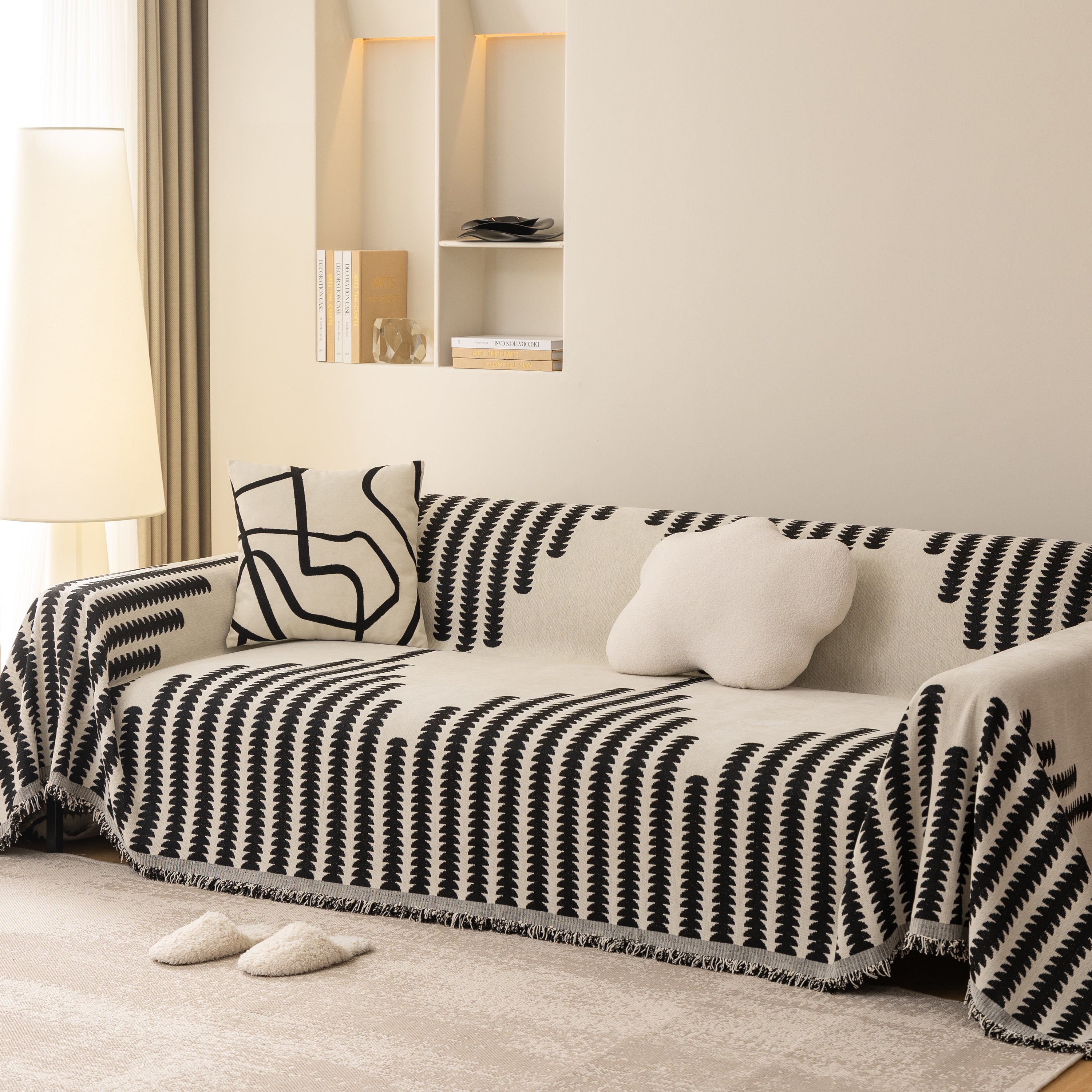 Geometric Chenille Fringed Sofa Cover Throw