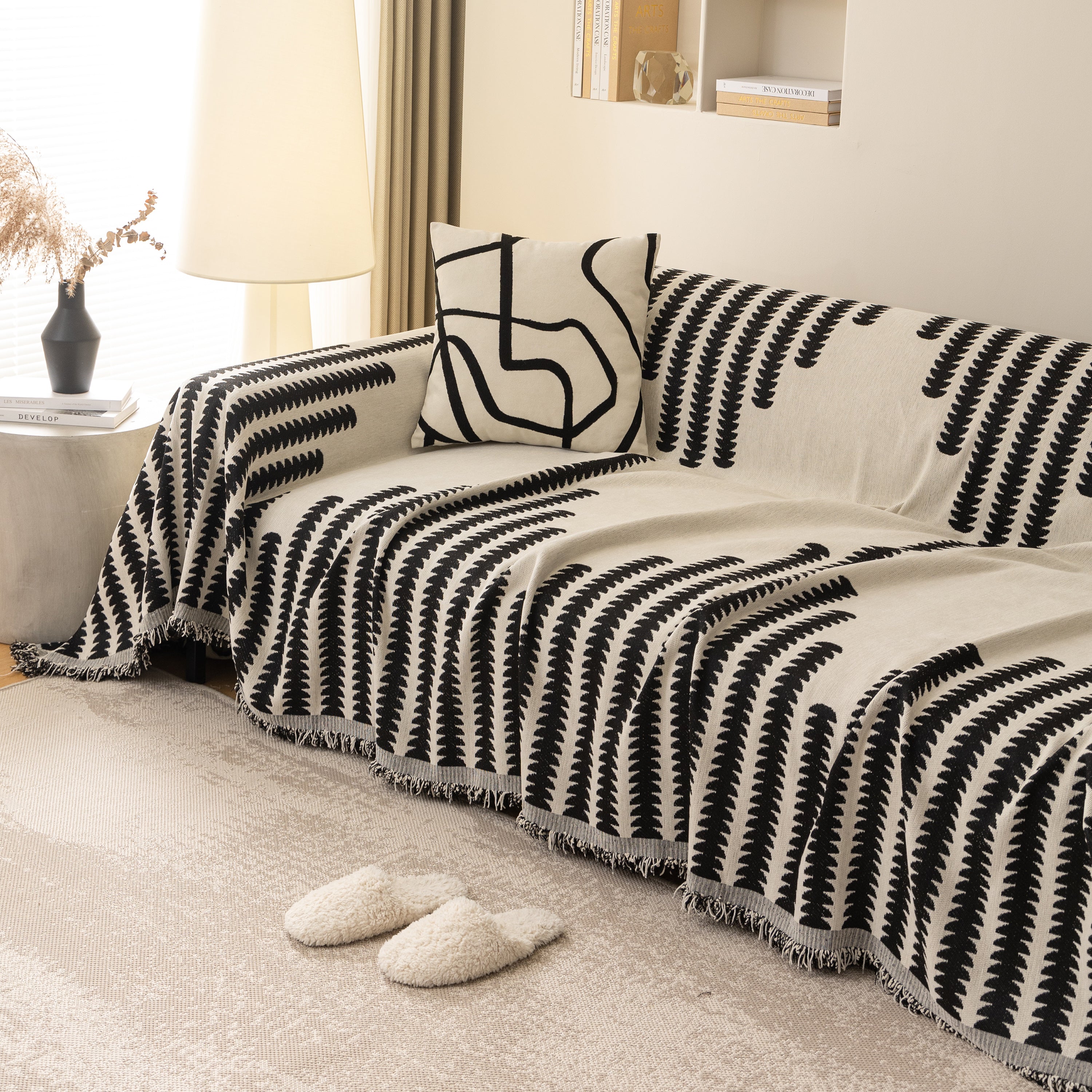 Geometric Chenille Fringed Sofa Cover Throw