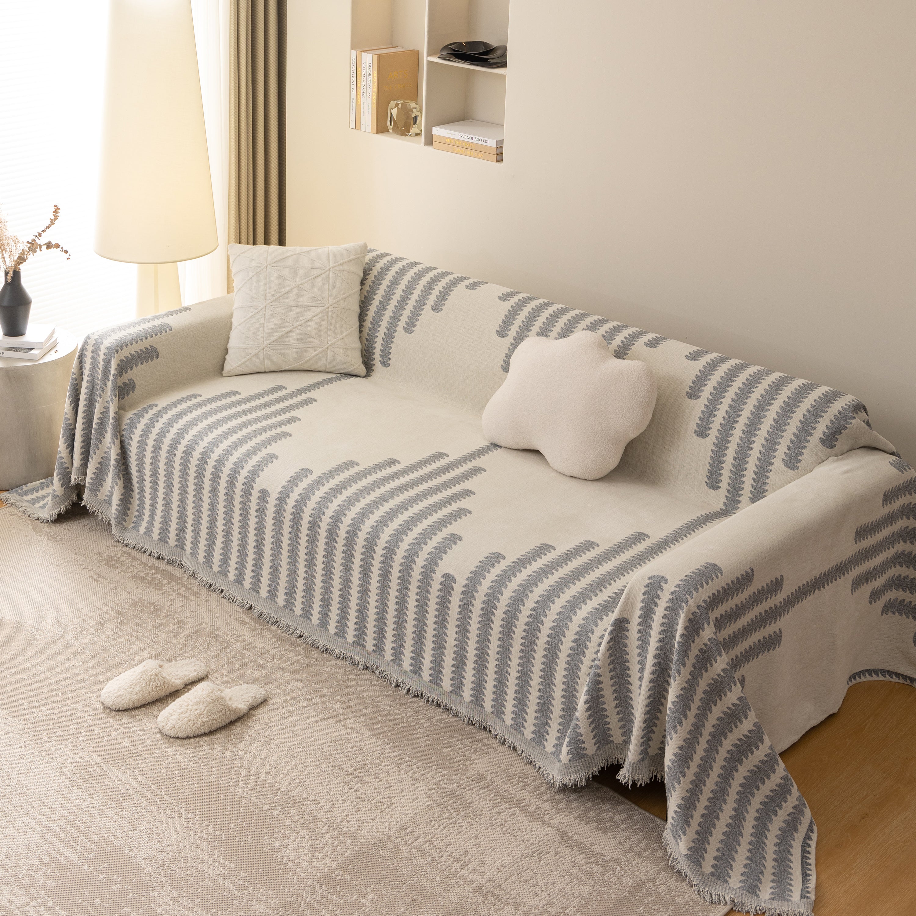 Geometric Chenille Fringed Sofa Cover Throw