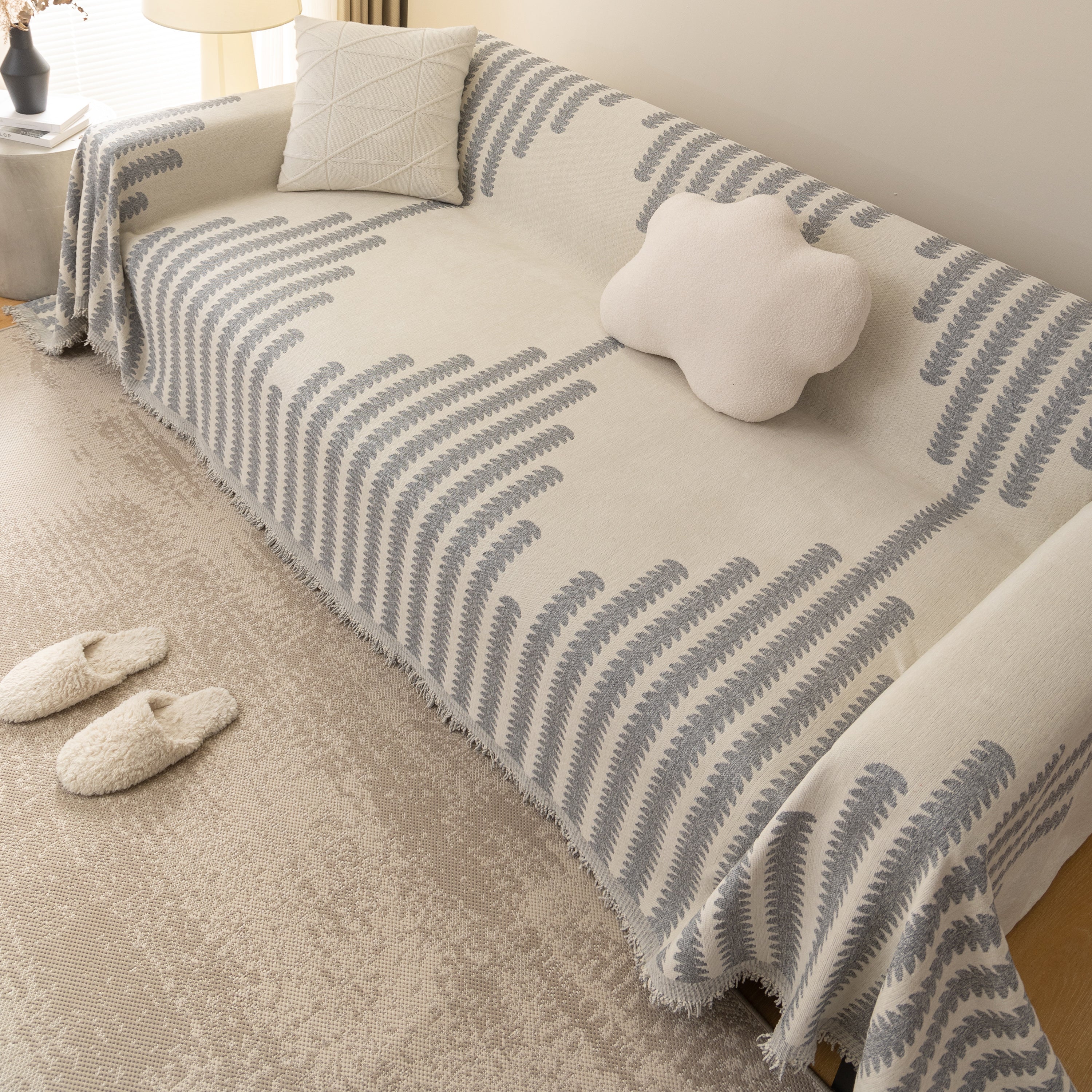 Geometric Chenille Fringed Sofa Cover Throw