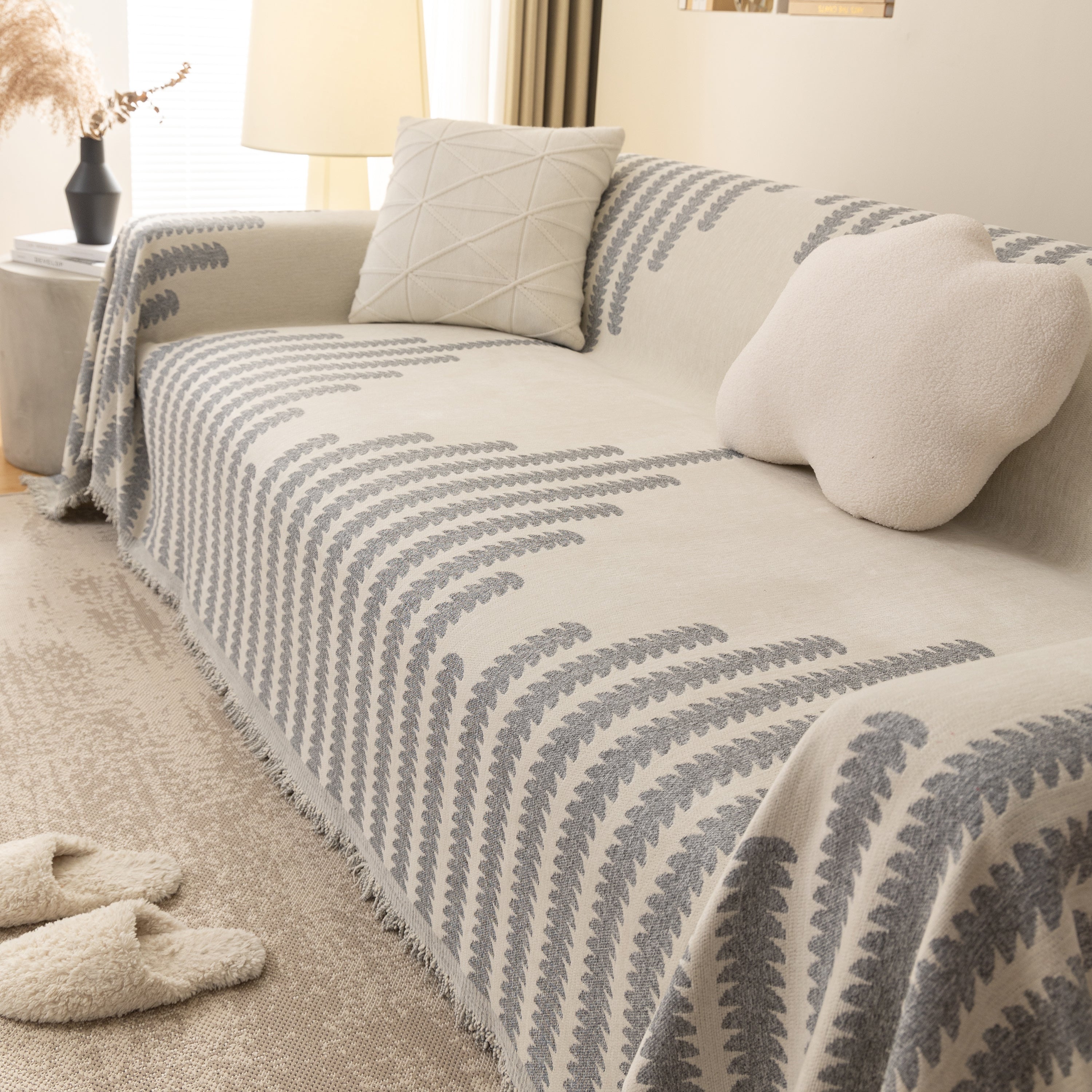 Geometric Chenille Fringed Sofa Cover Throw