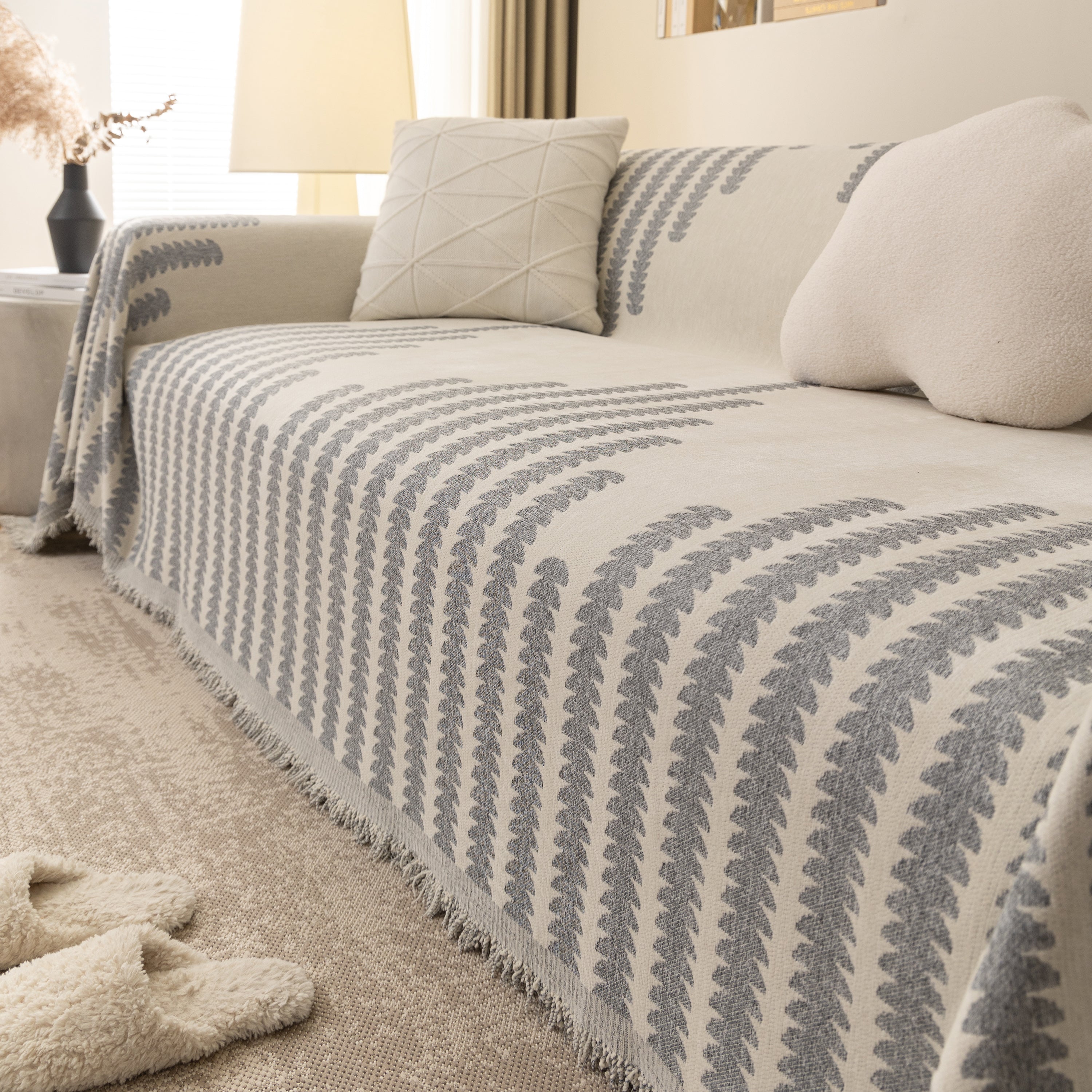 Geometric Chenille Fringed Sofa Cover Throw