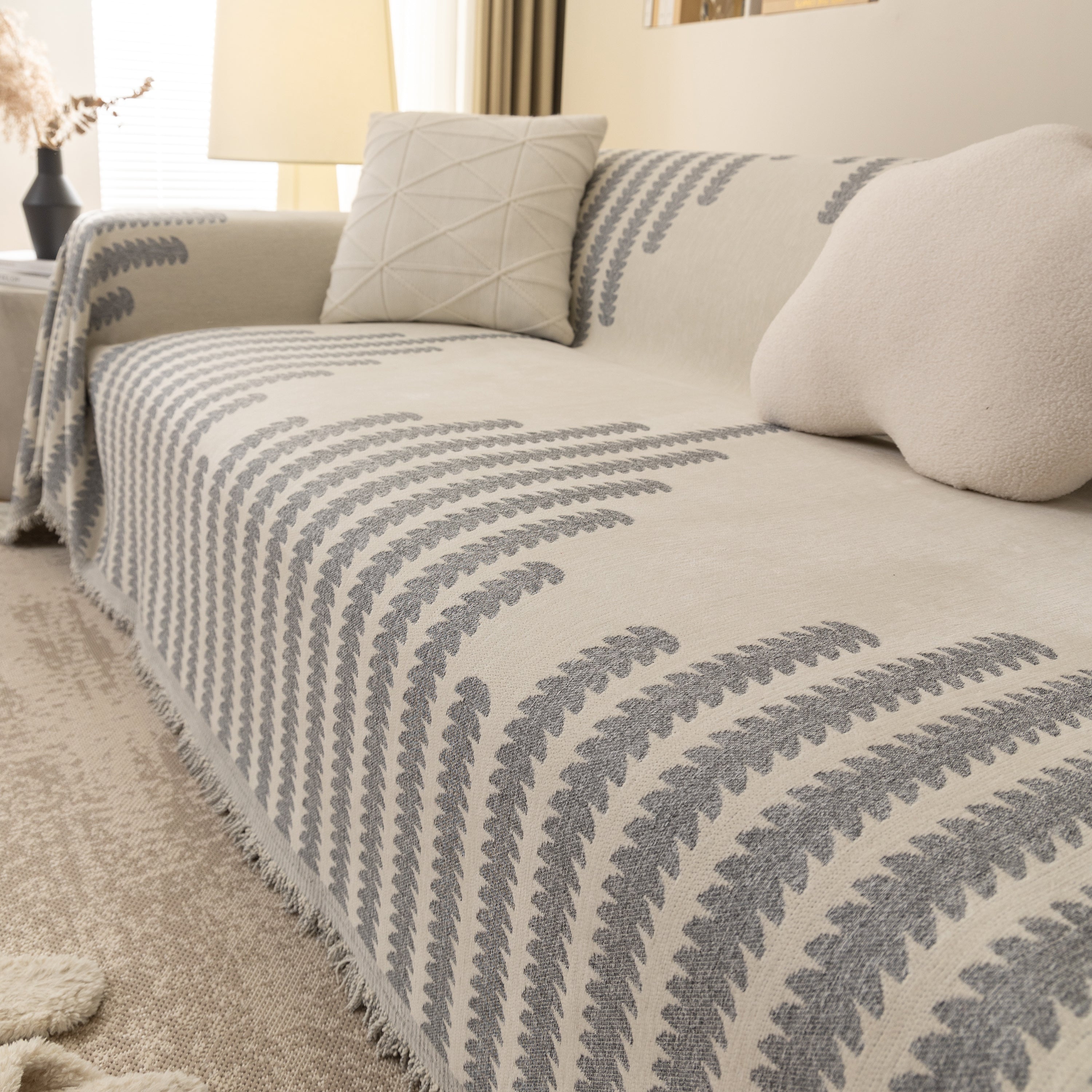 Geometric Chenille Fringed Sofa Cover Throw