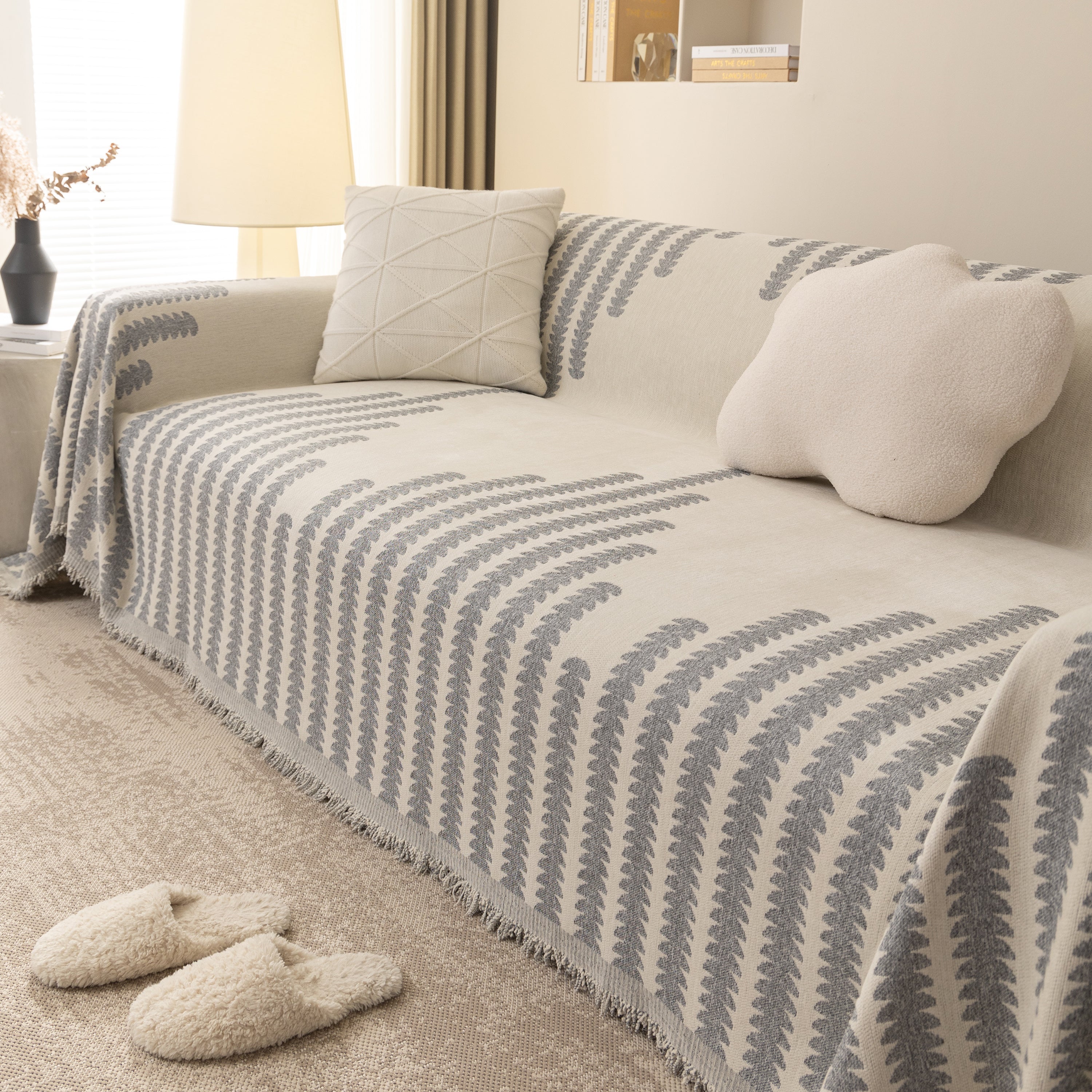 Geometric Chenille Fringed Sofa Cover Throw