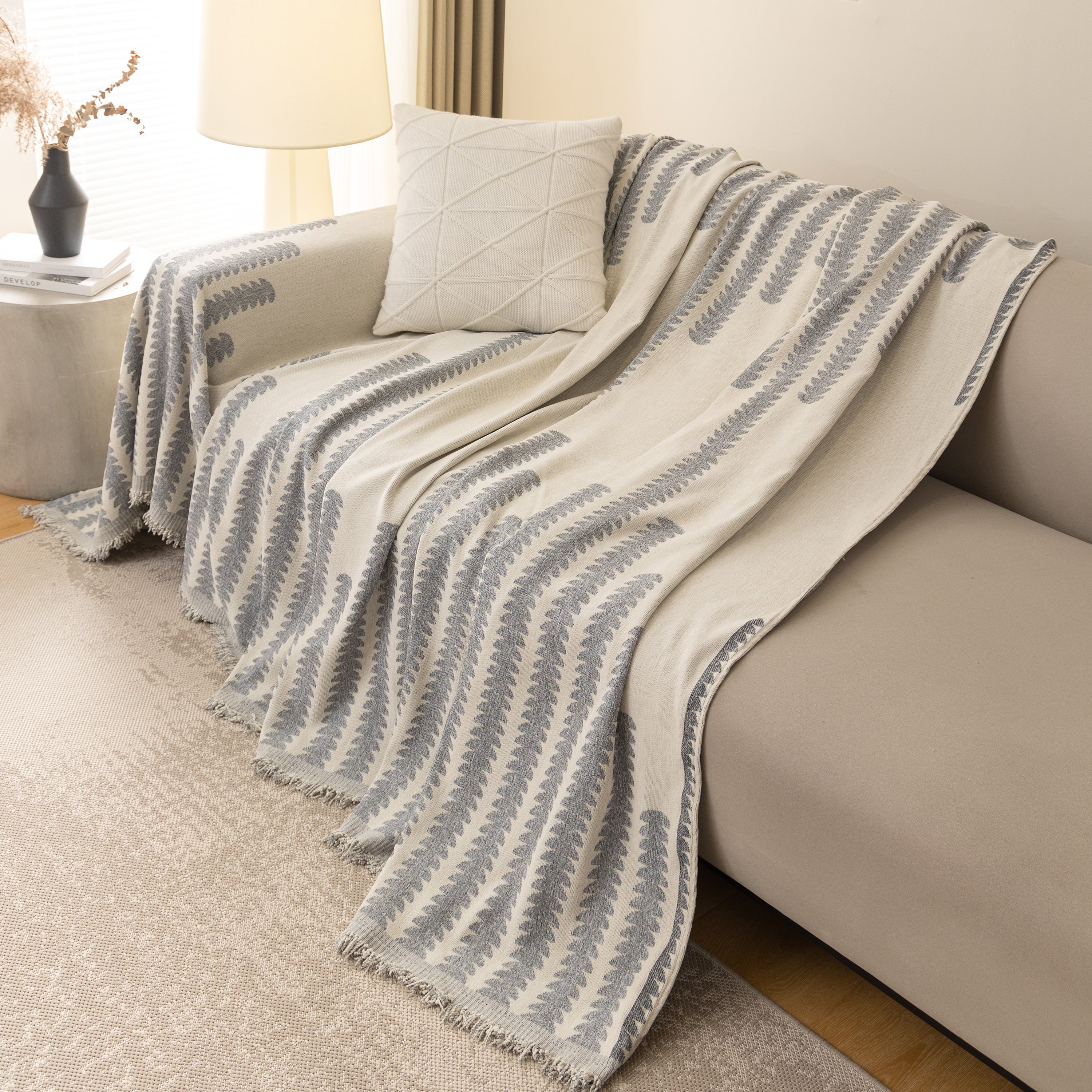 Geometric Chenille Fringed Sofa Cover Throw