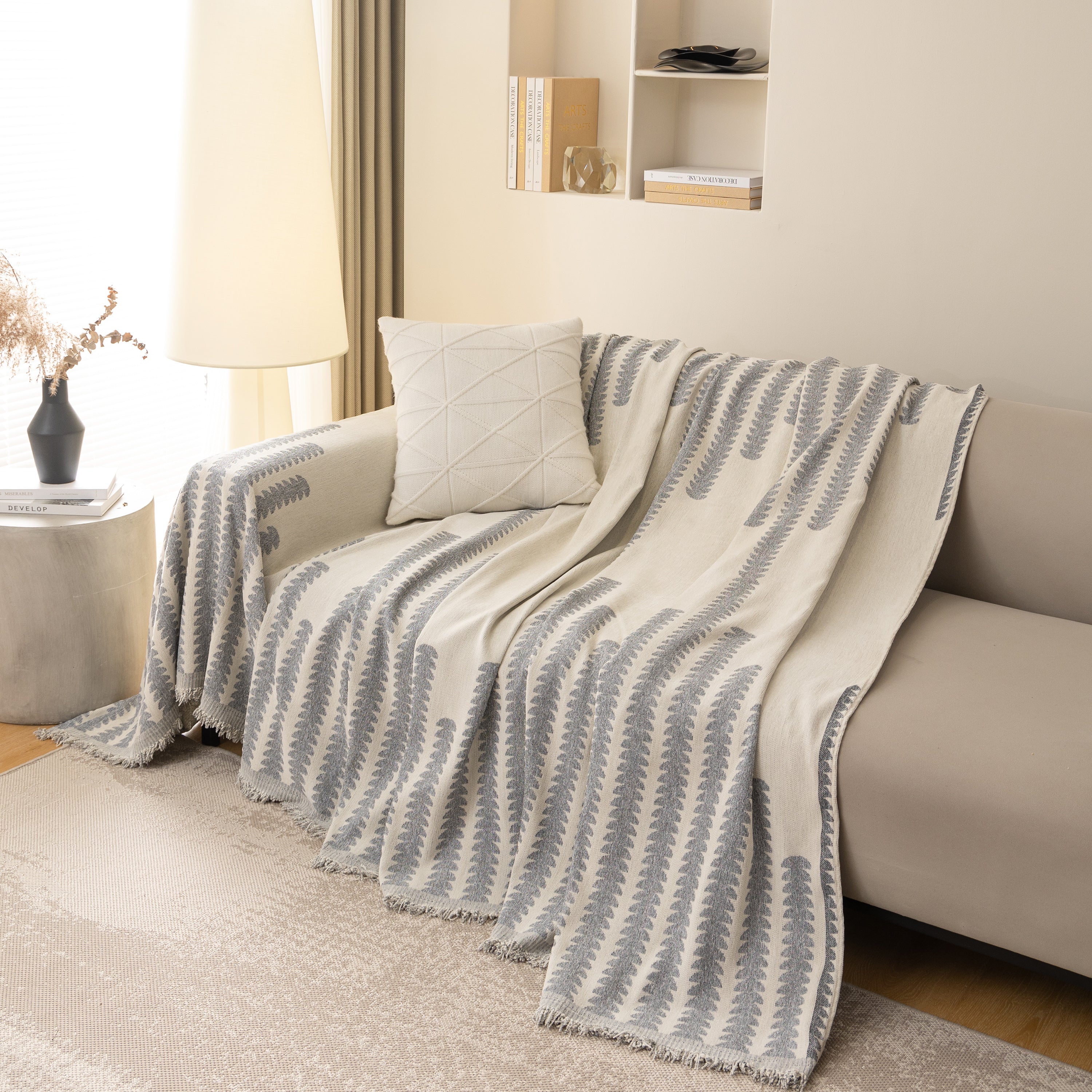 Geometric Chenille Fringed Sofa Cover Throw