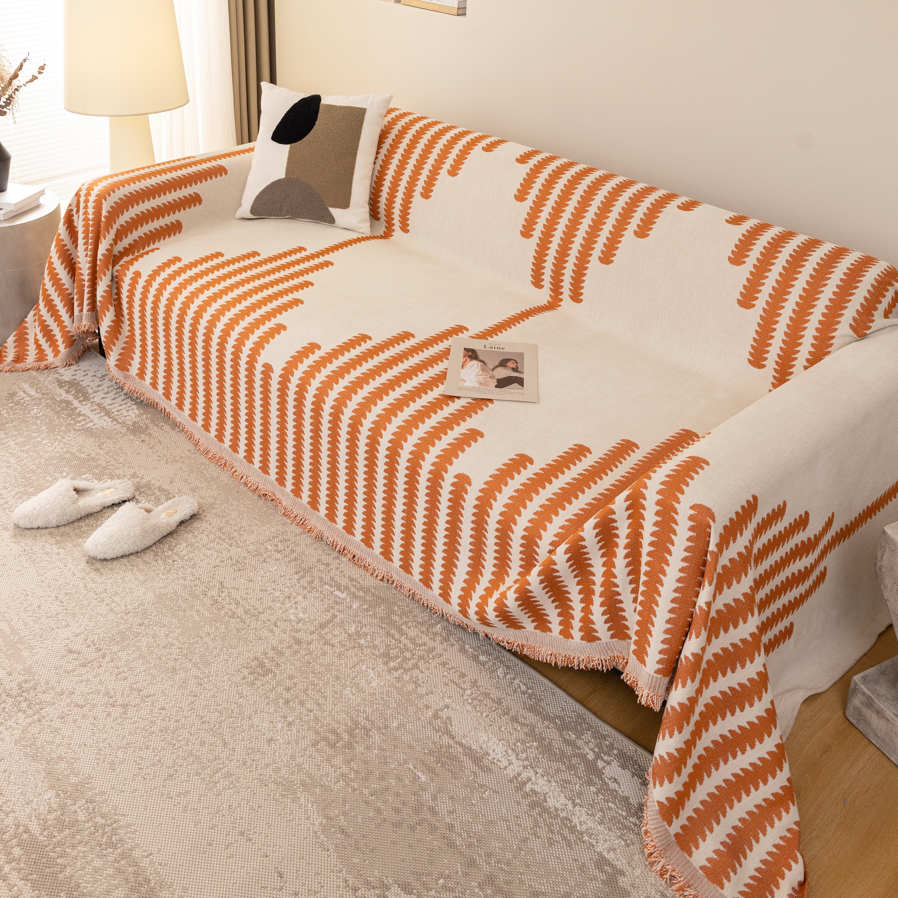Geometric Chenille Fringed Sofa Cover Throw