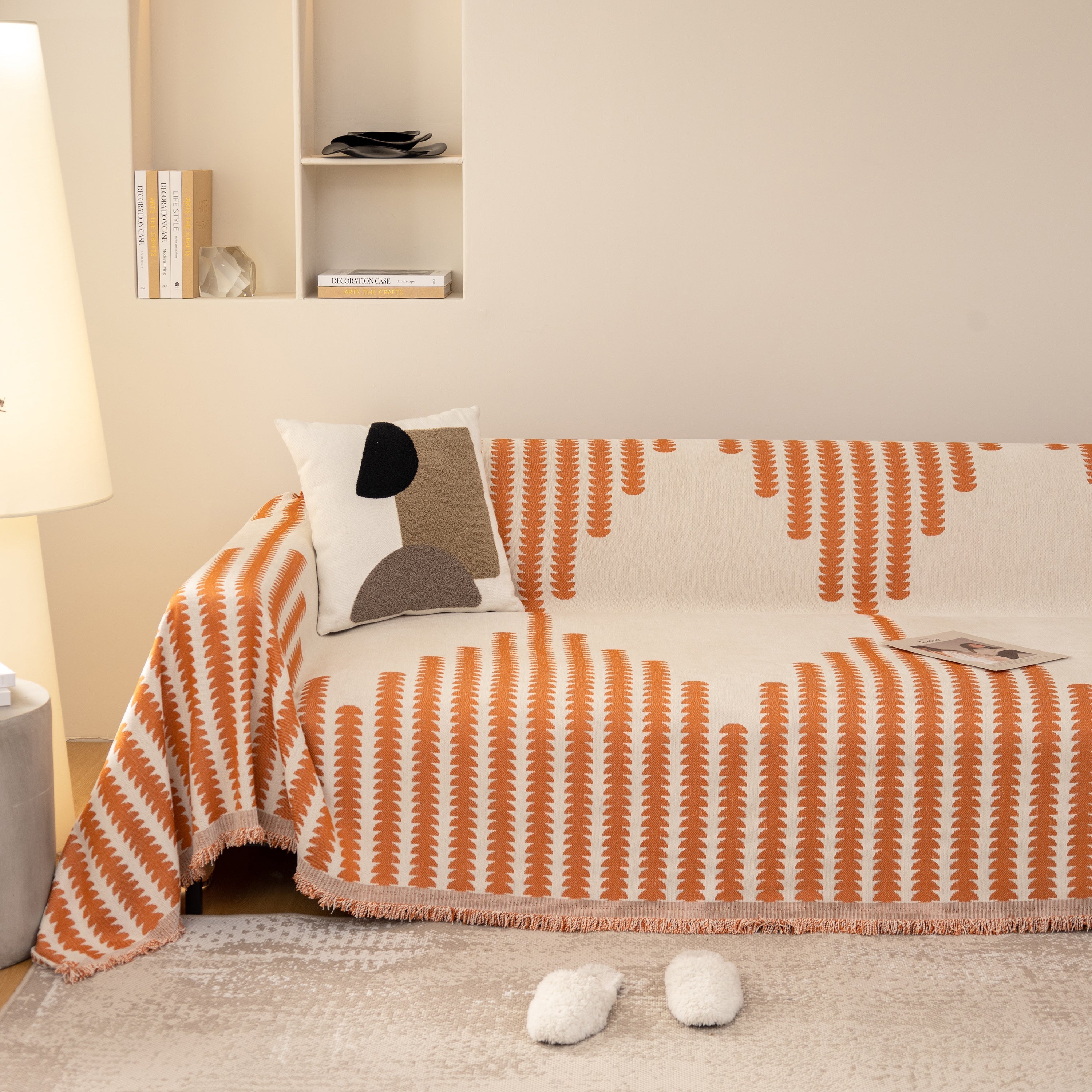 Geometric Chenille Fringed Sofa Cover Throw