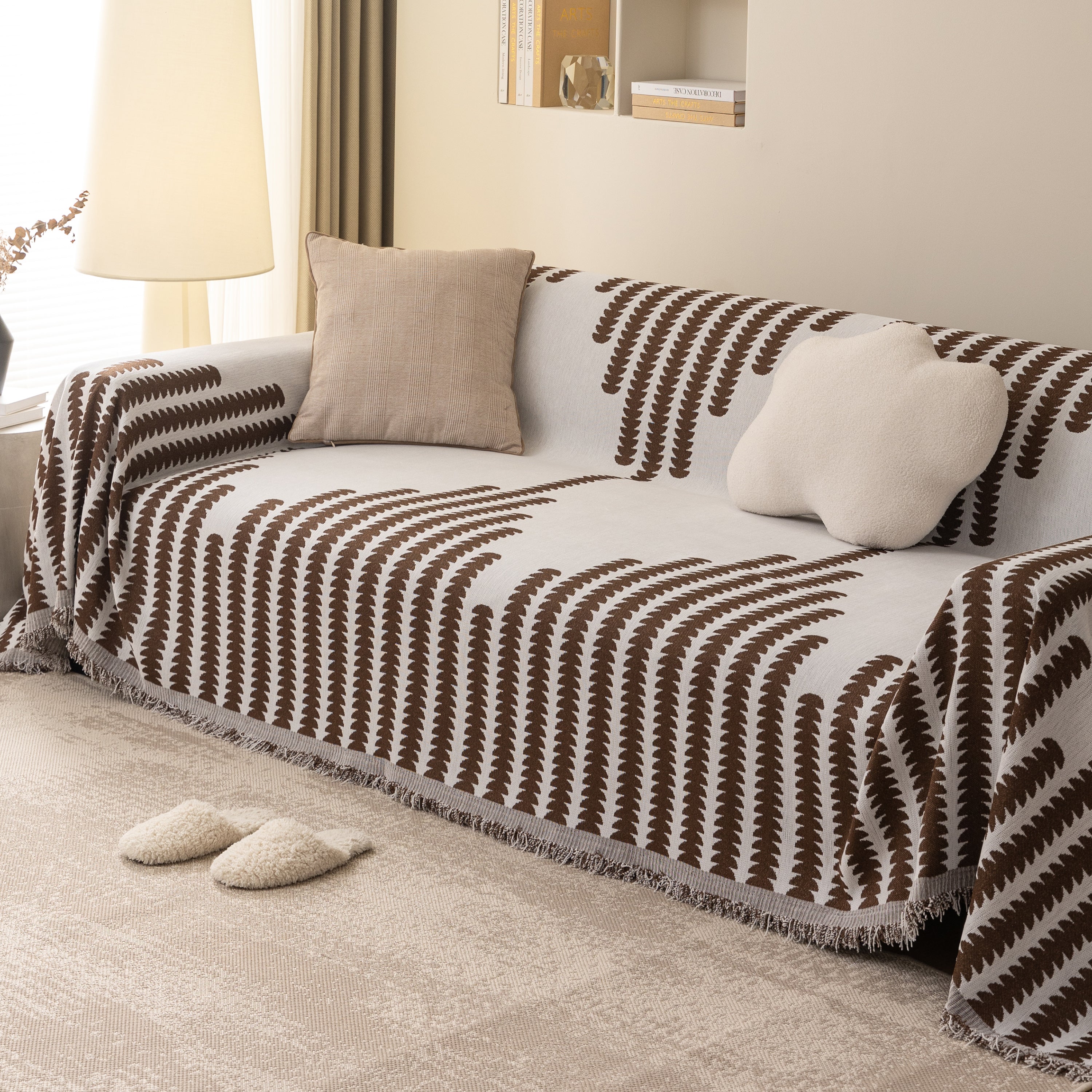 Geometric Chenille Fringed Sofa Cover Throw