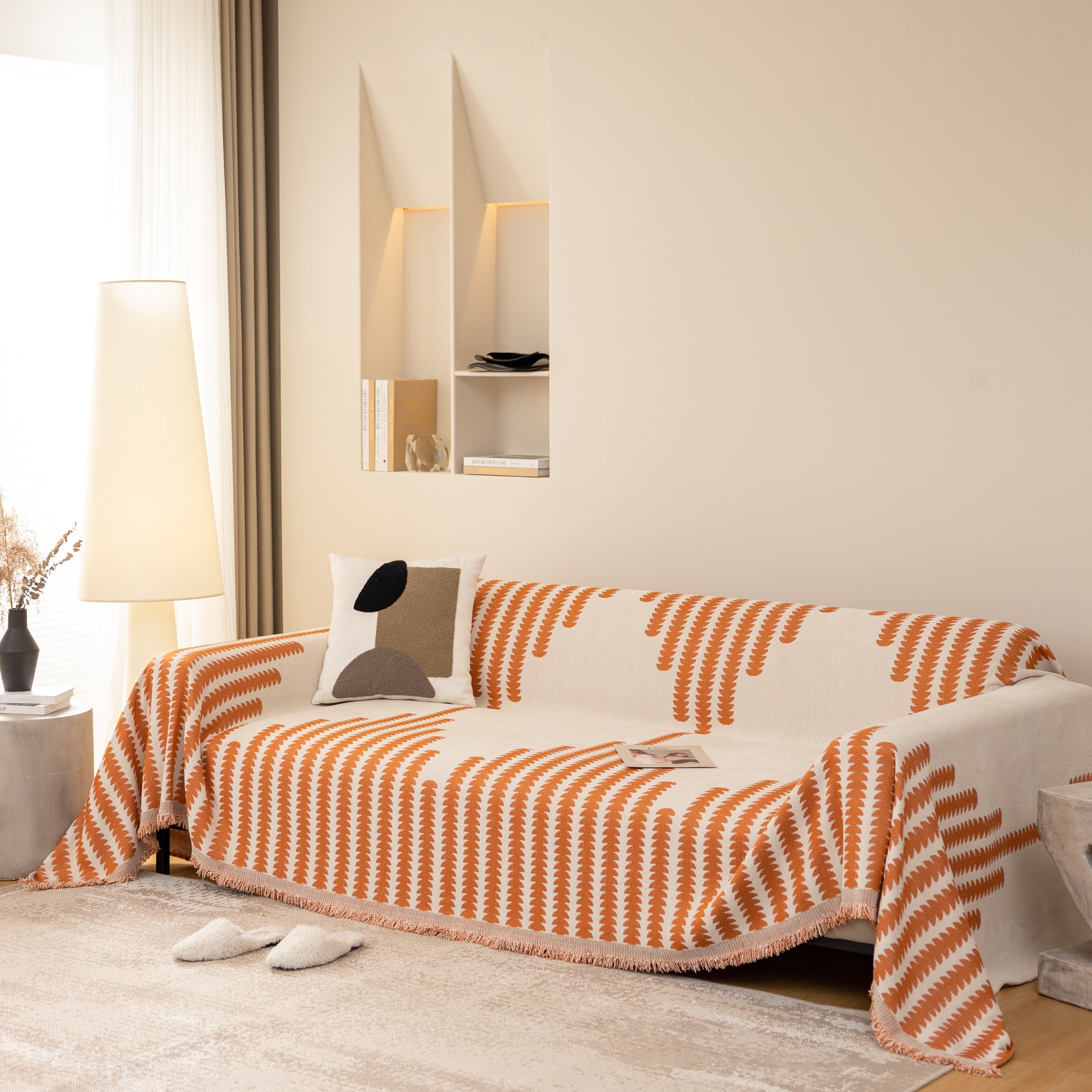Geometric Chenille Fringed Sofa Cover Throw
