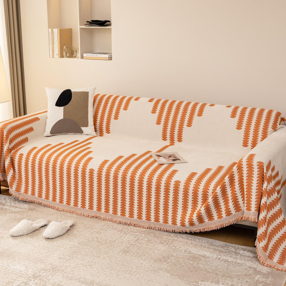 Geometric Chenille Fringed Sofa Cover Throw