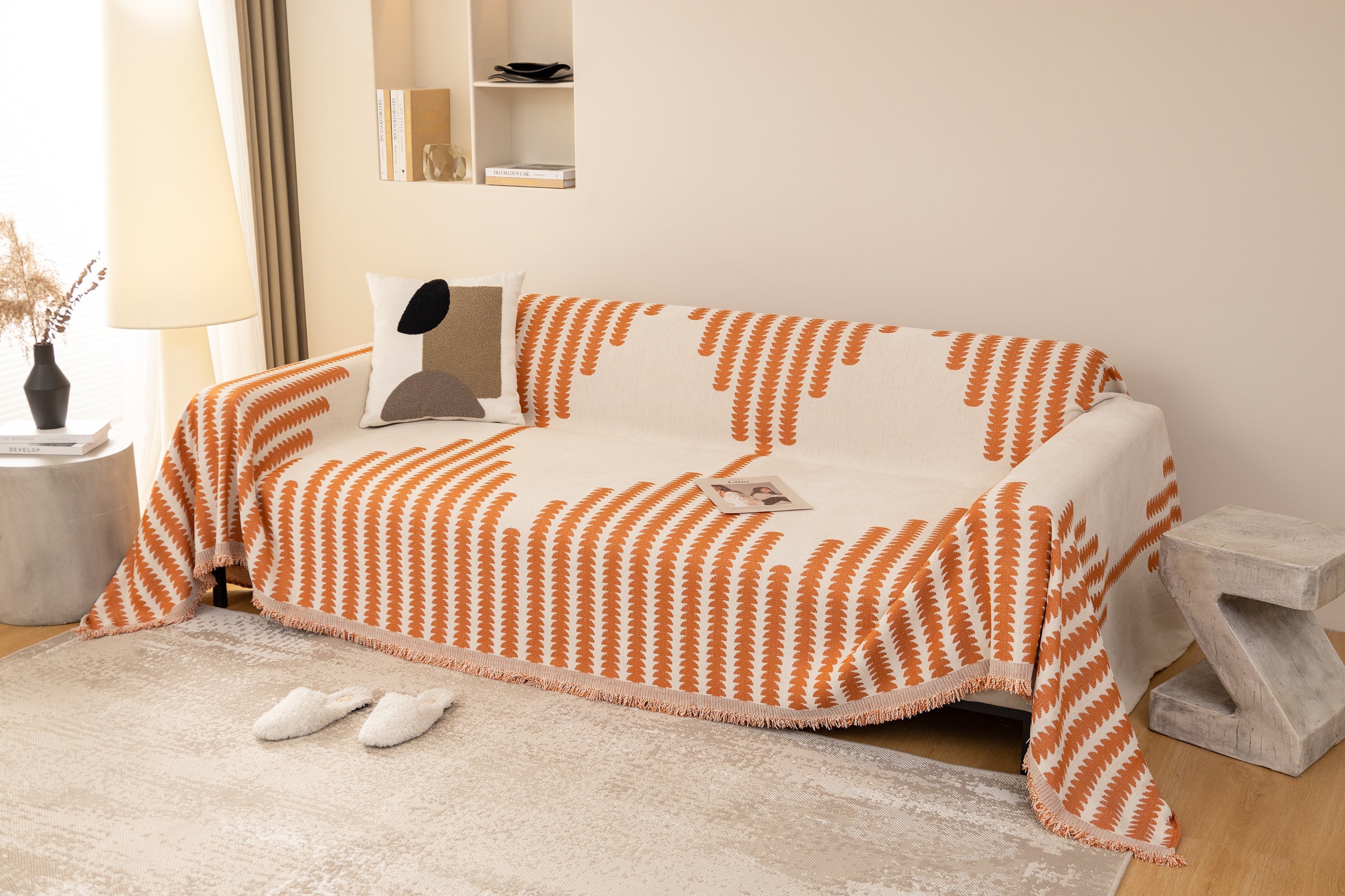 Geometric Chenille Fringed Sofa Cover Throw