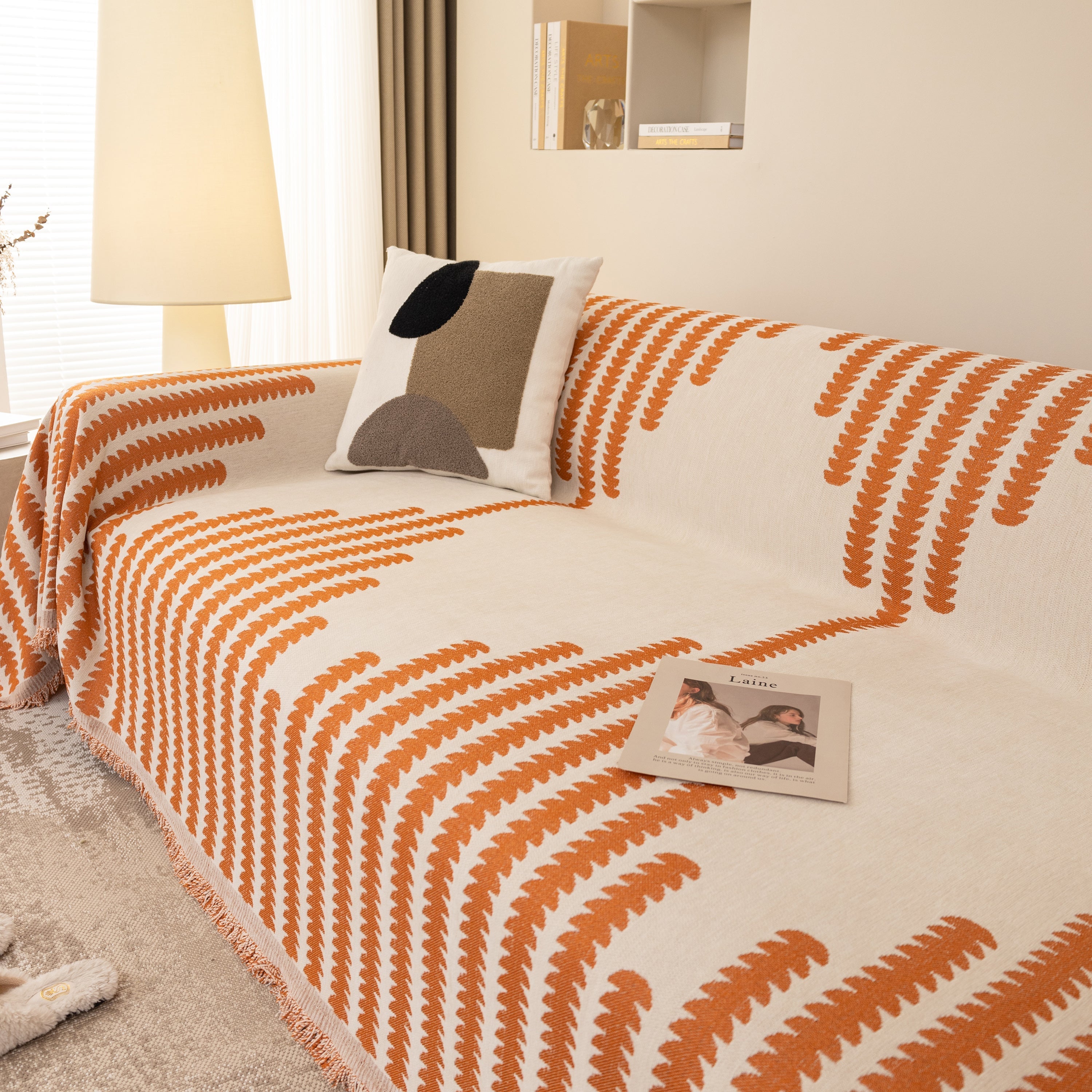 Geometric Chenille Fringed Sofa Cover Throw