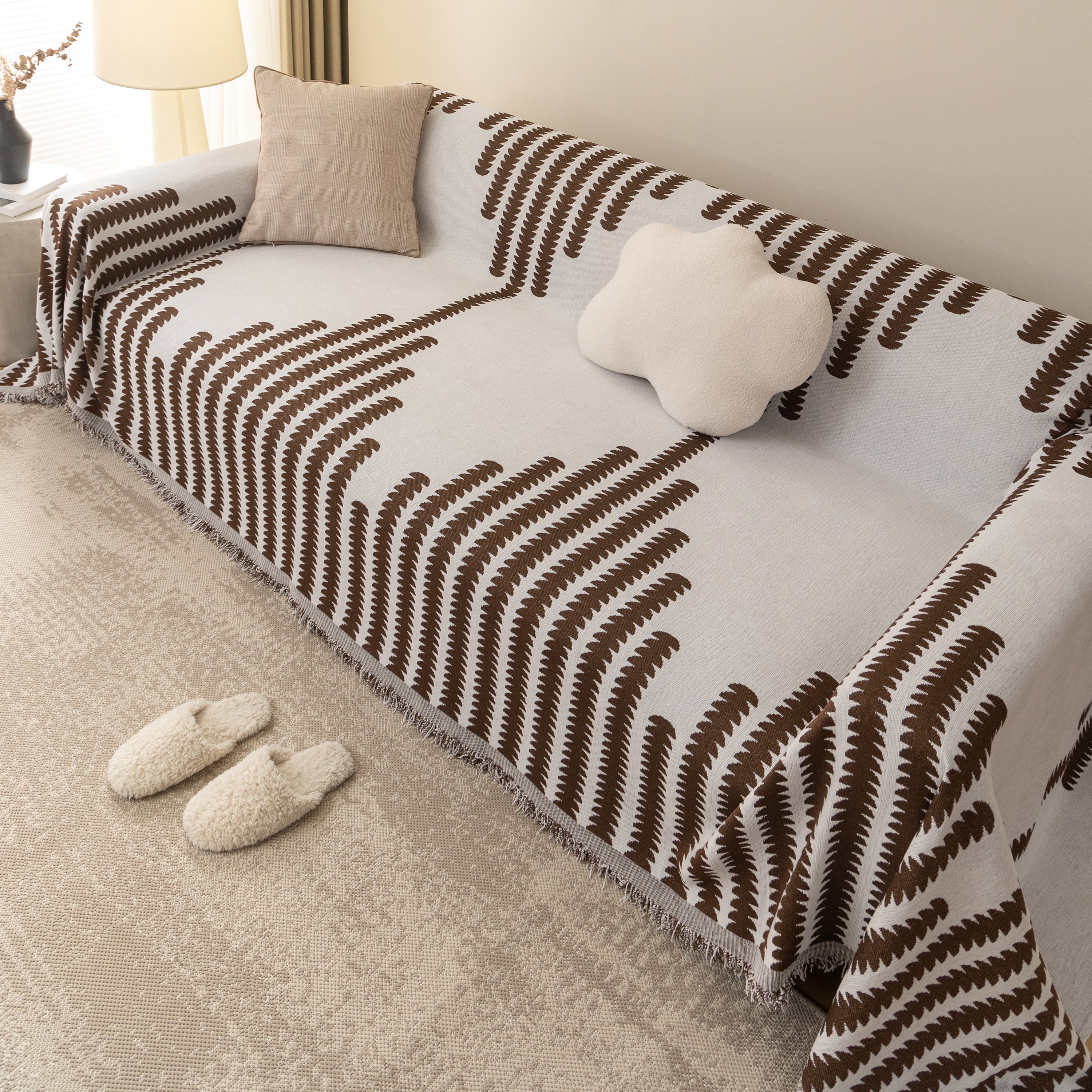Geometric Chenille Fringed Sofa Cover Throw