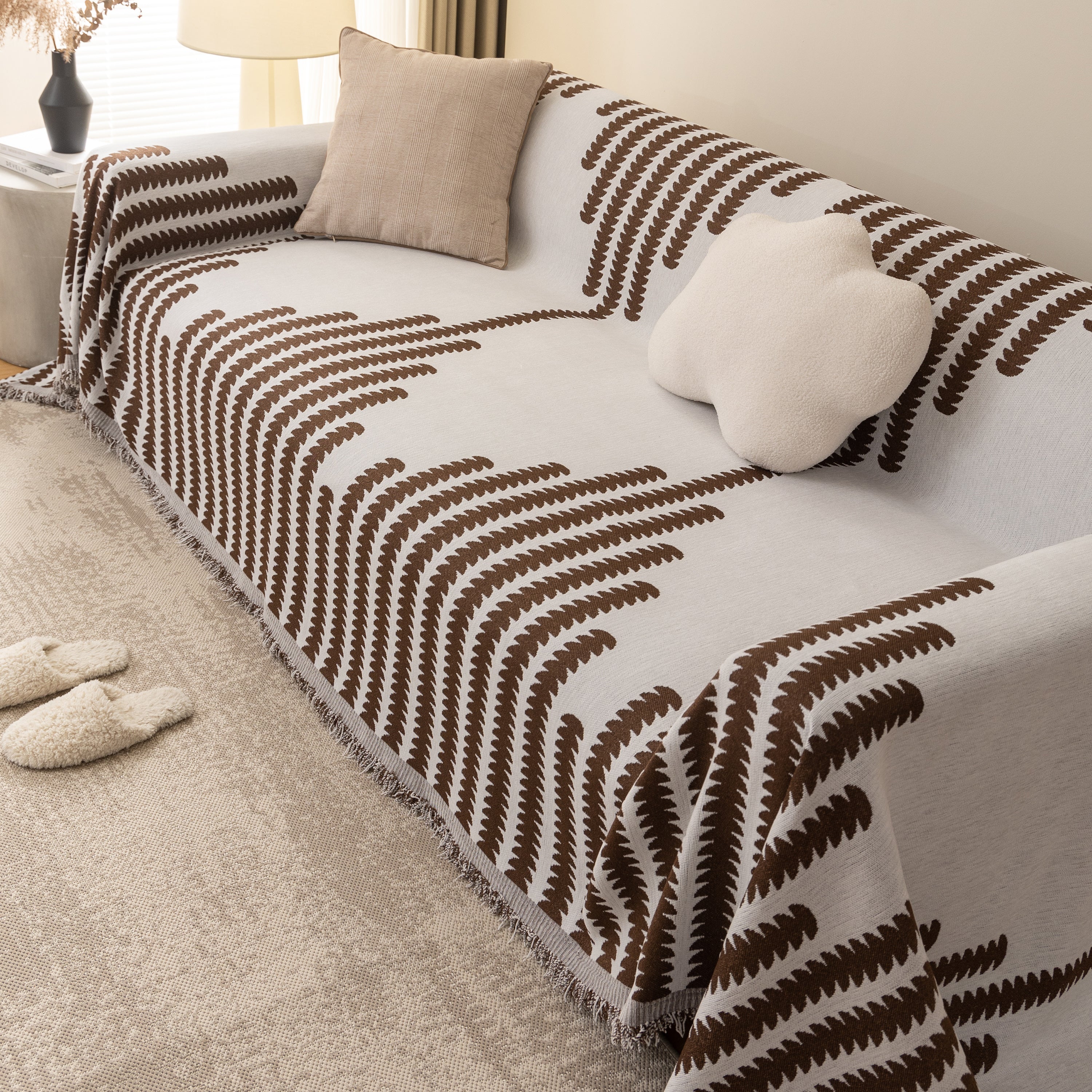 Geometric Chenille Fringed Sofa Cover Throw