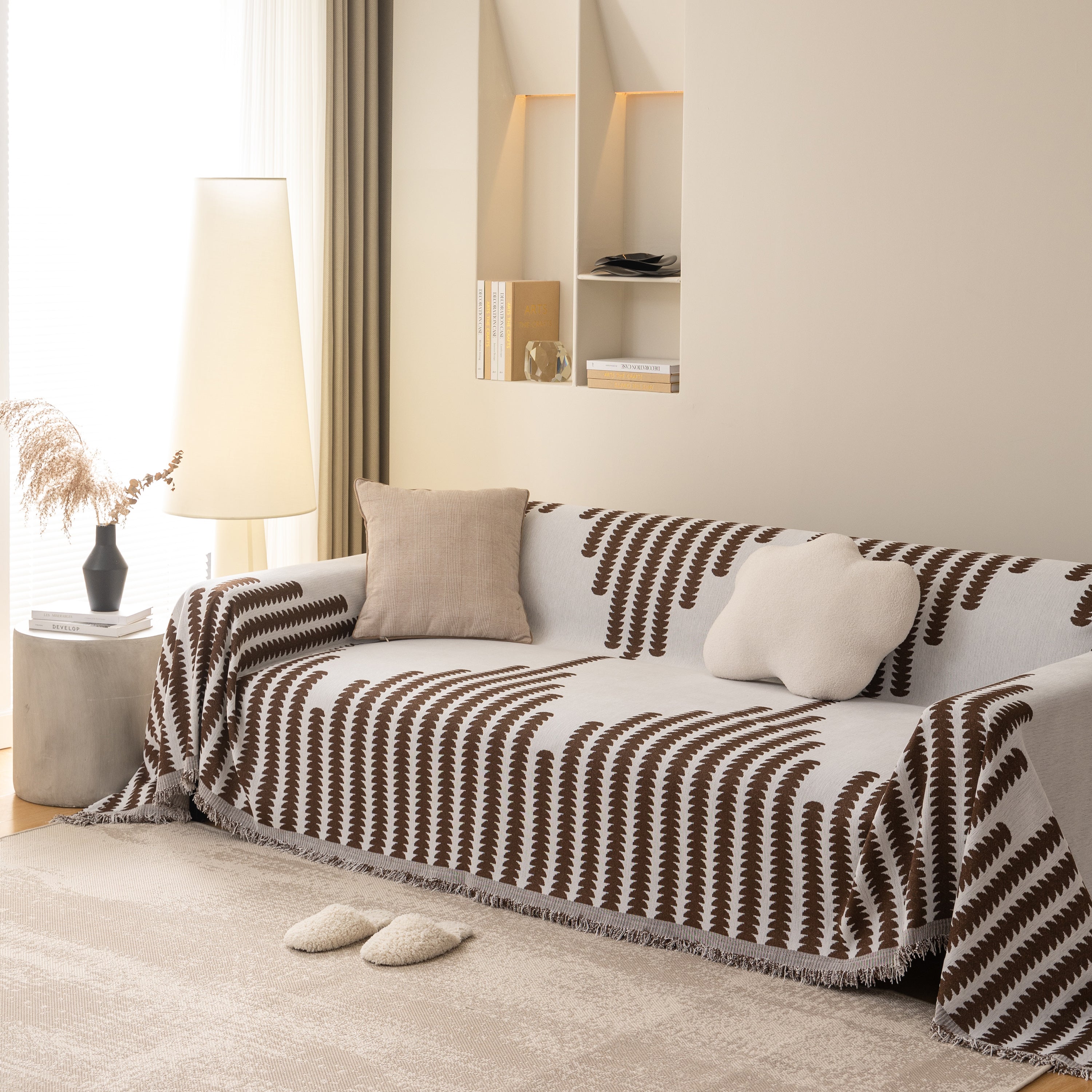 Geometric Chenille Fringed Sofa Cover Throw