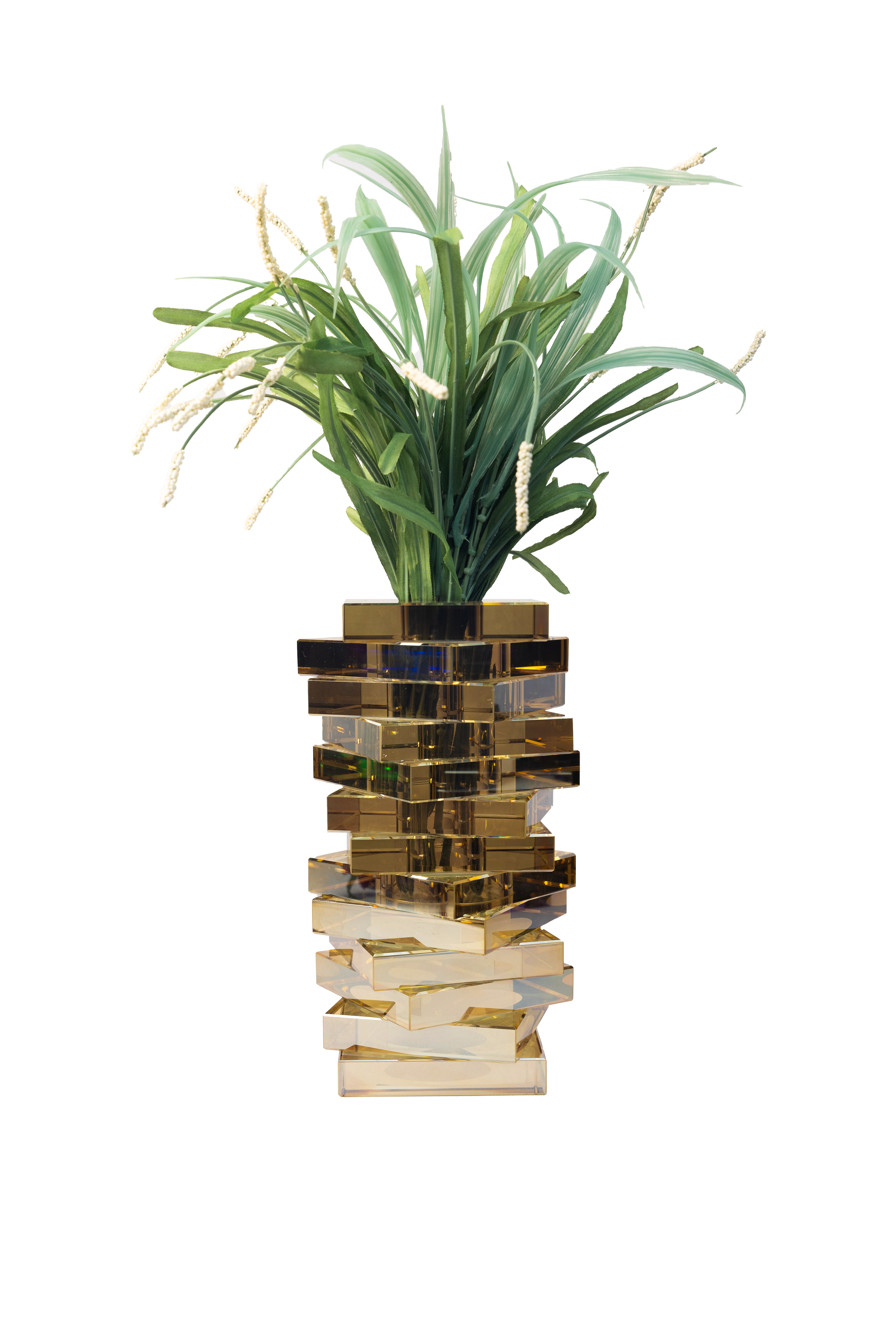 Gold Crystal Twist Vase with Stacked Blocks