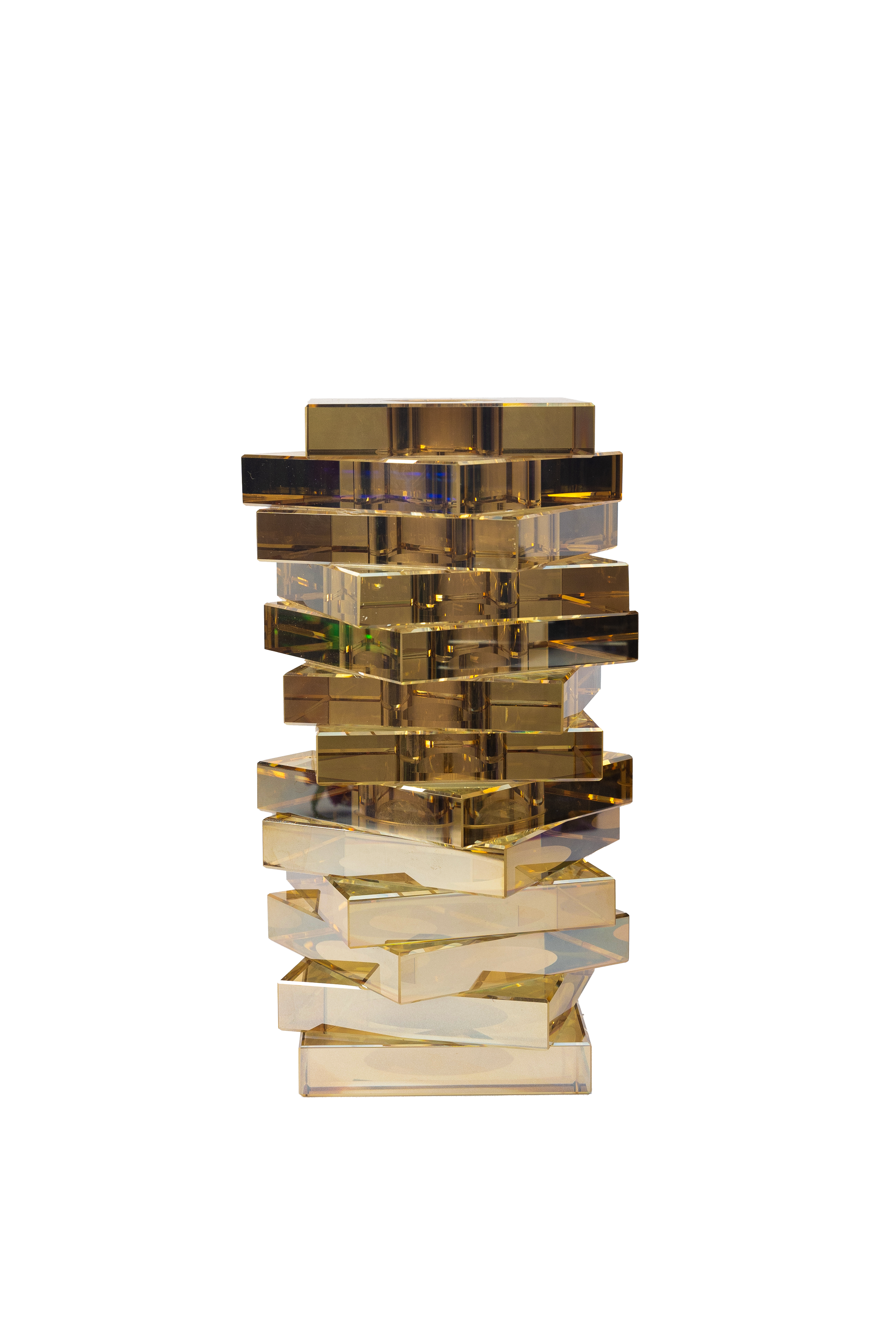 Gold Crystal Twist Vase with Stacked Blocks