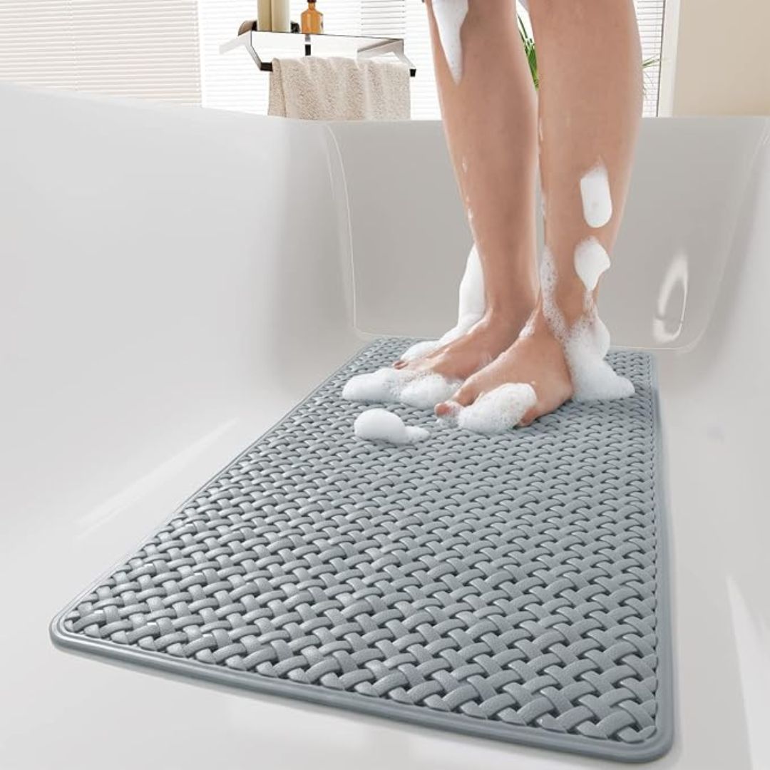 Gray Non Slip Bathtub Mat with Drain Holes