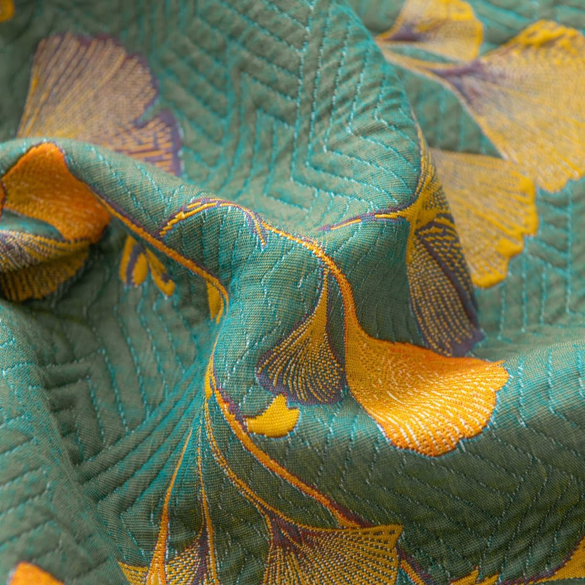 Green Floral Throw Blanket with Ginkgo Leaves