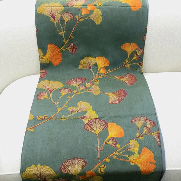 Green Floral Throw Blanket with Ginkgo Leaves