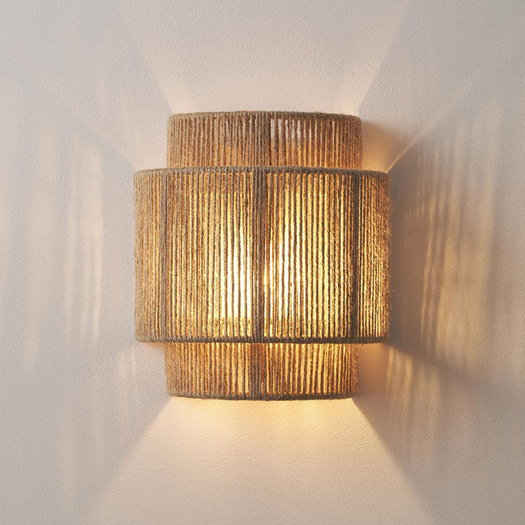 Handwoven Rattan Curved Wall Sconce Boho