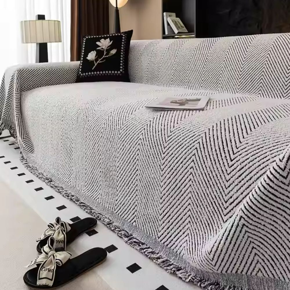 Herringbone Sofa Cover with Tassels