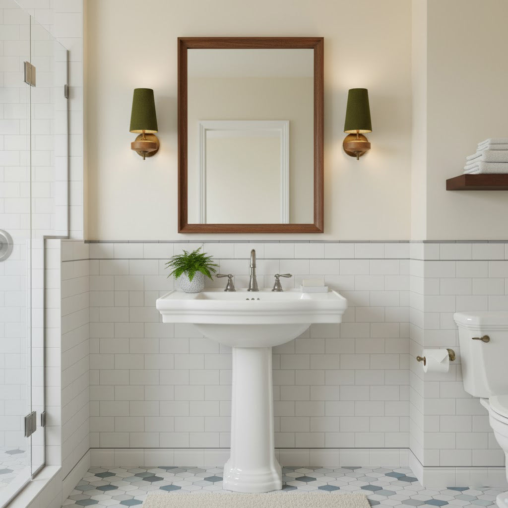 Walnut Double Wall Sconce with Fabric Shades
