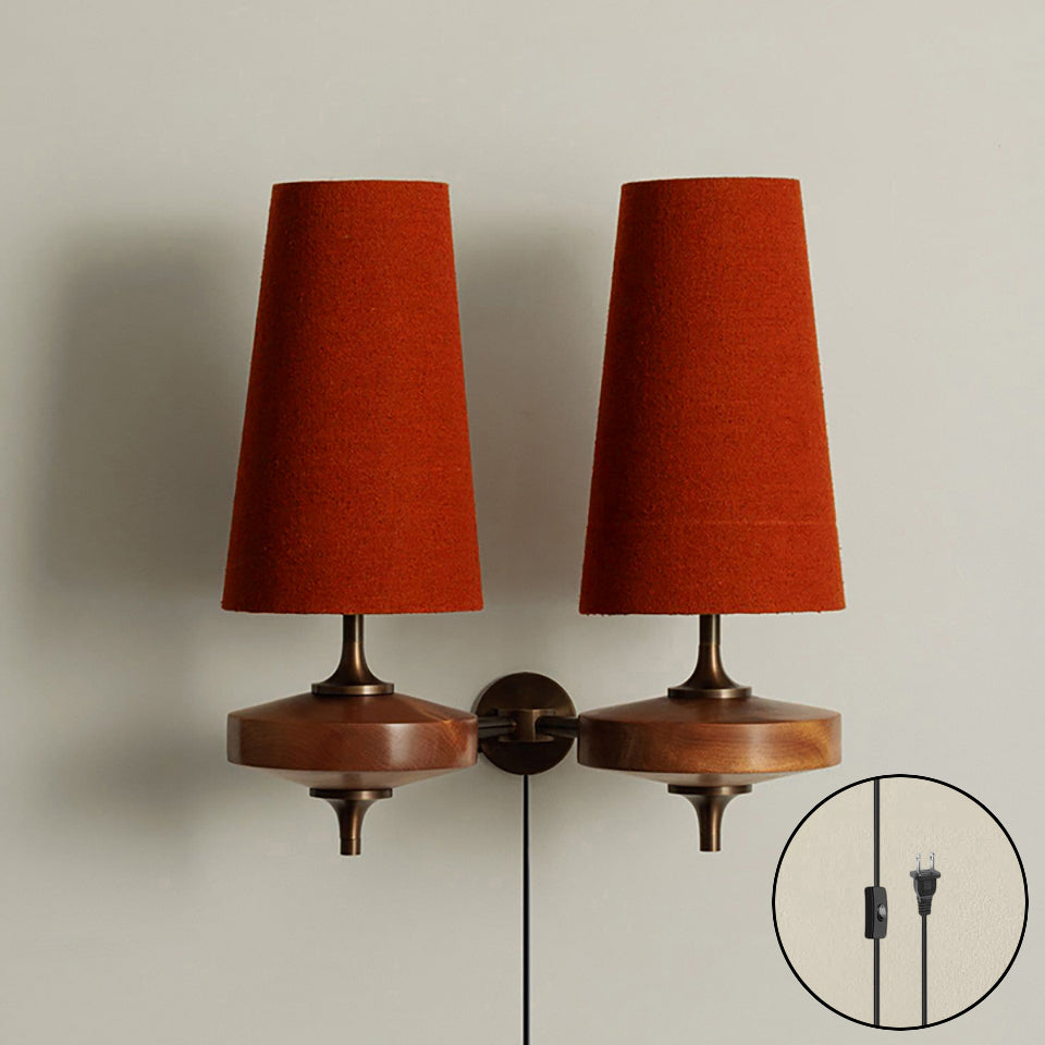 Modern Walnut Plug-In Double Wall Sconce Lamp