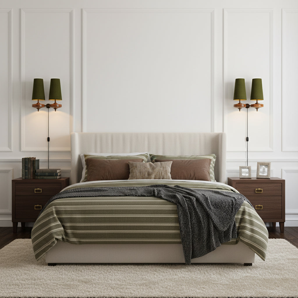 Modern Walnut Plug-In Double Wall Sconce Lamp