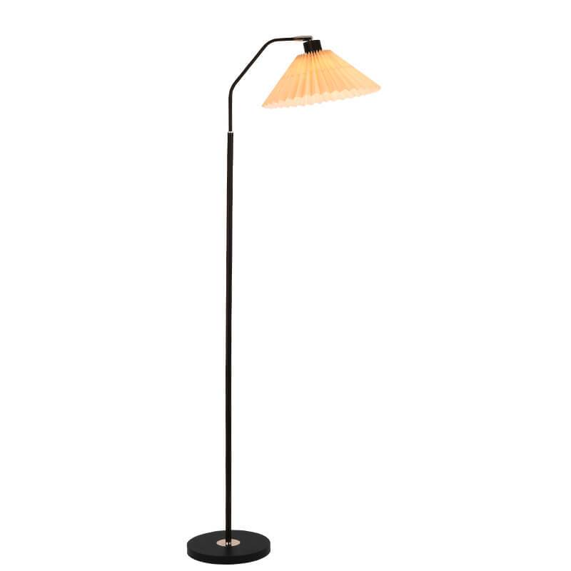Iron Pleated Shade Floor Lamp with Curved Arm